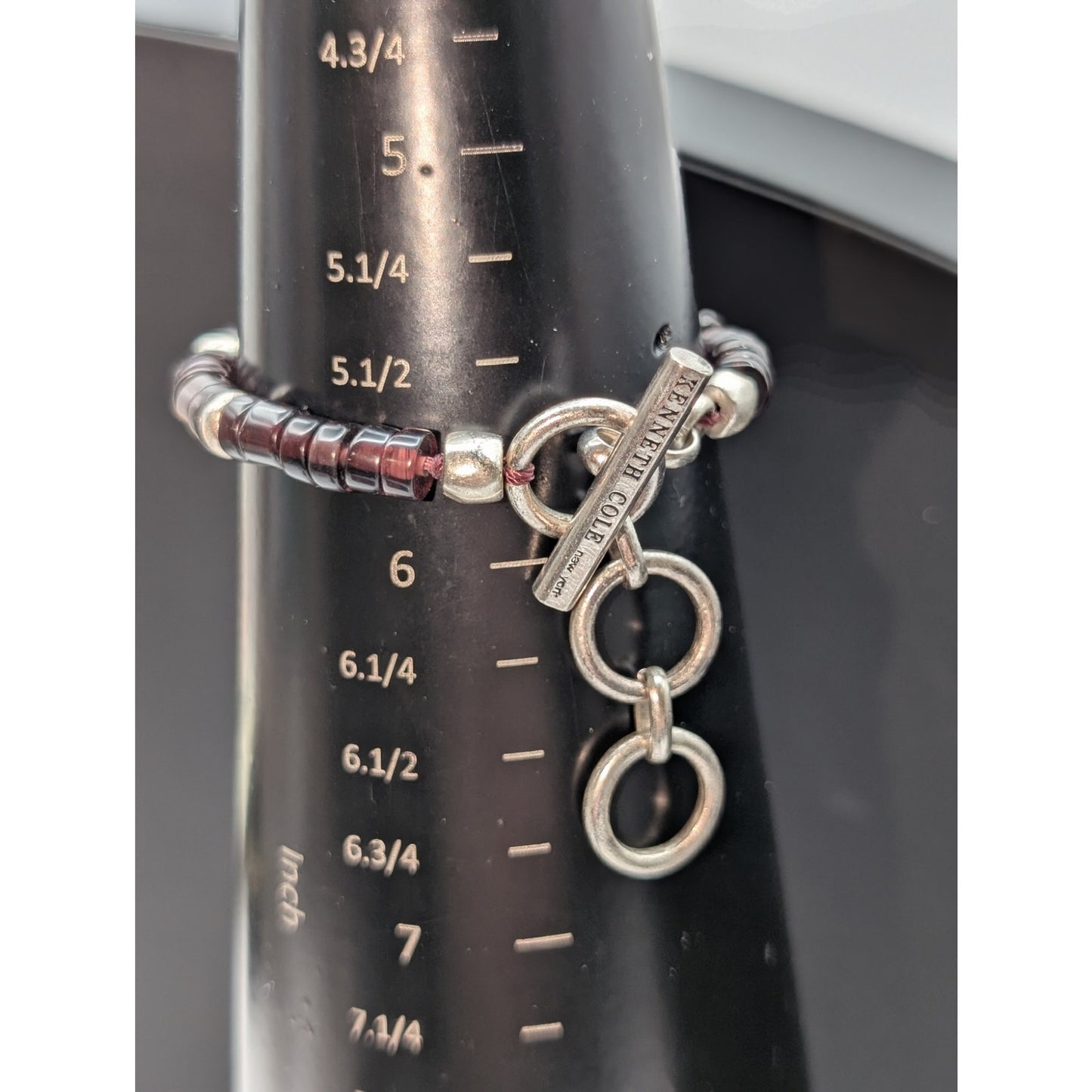 Kenneth Cole Purple Glass Bead Silver Tone Toggle Adjustable Bracelet