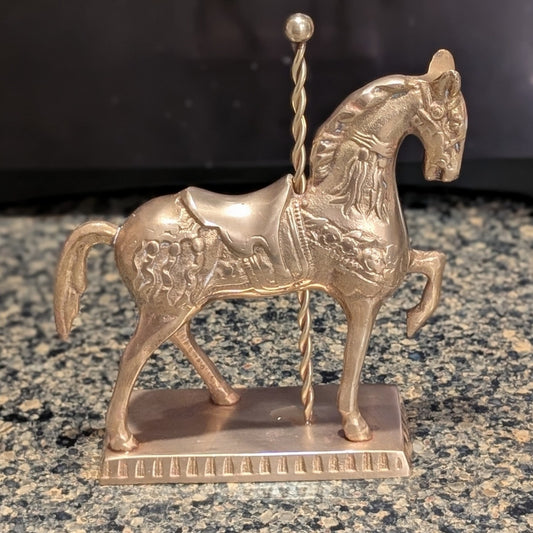Vintage Solid Brass Carousel Merry-Go-Round Horse & Pole on Platform