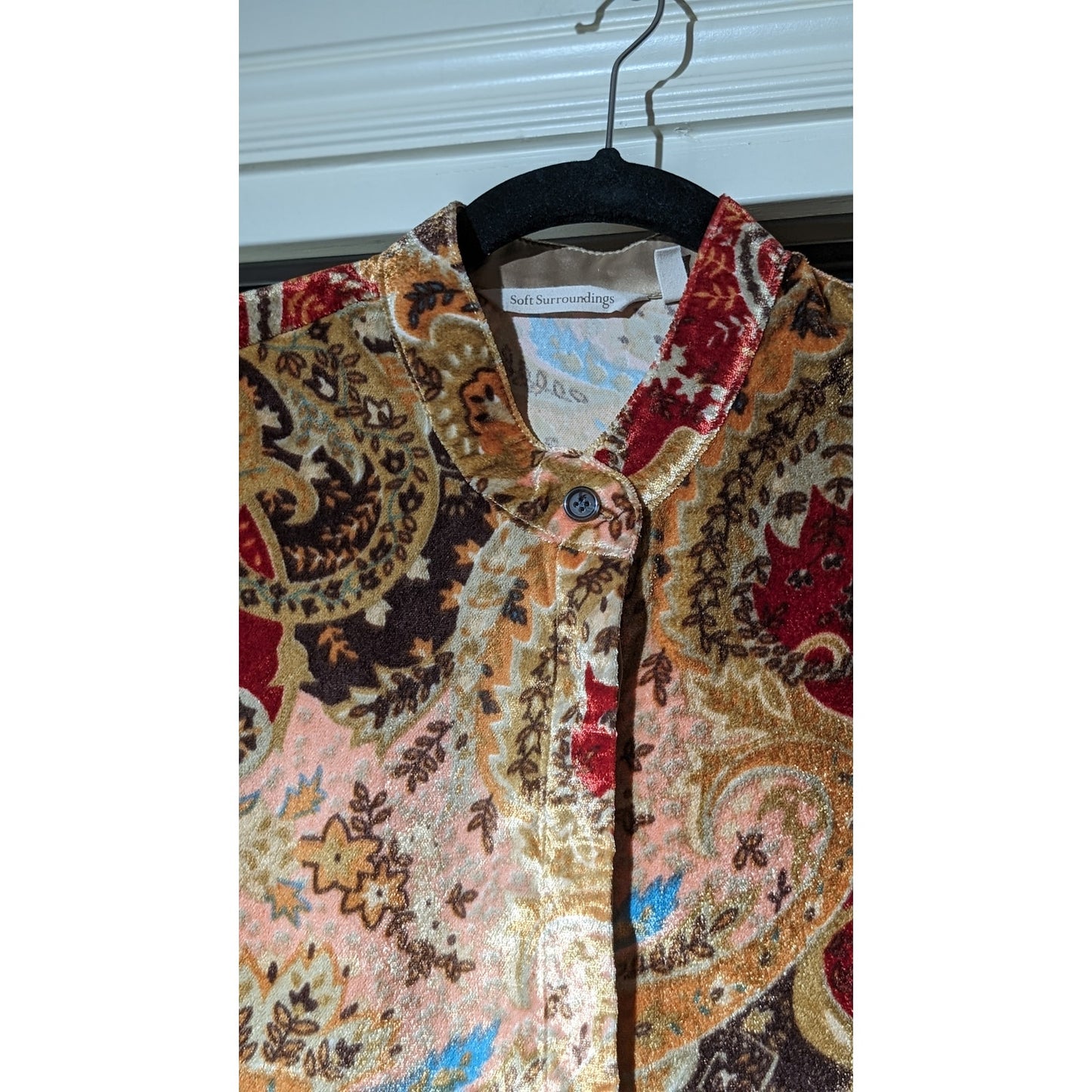 Soft Surroundings Montaigne Bronze Velvet Button Mandarin Collar Tunic Sz M