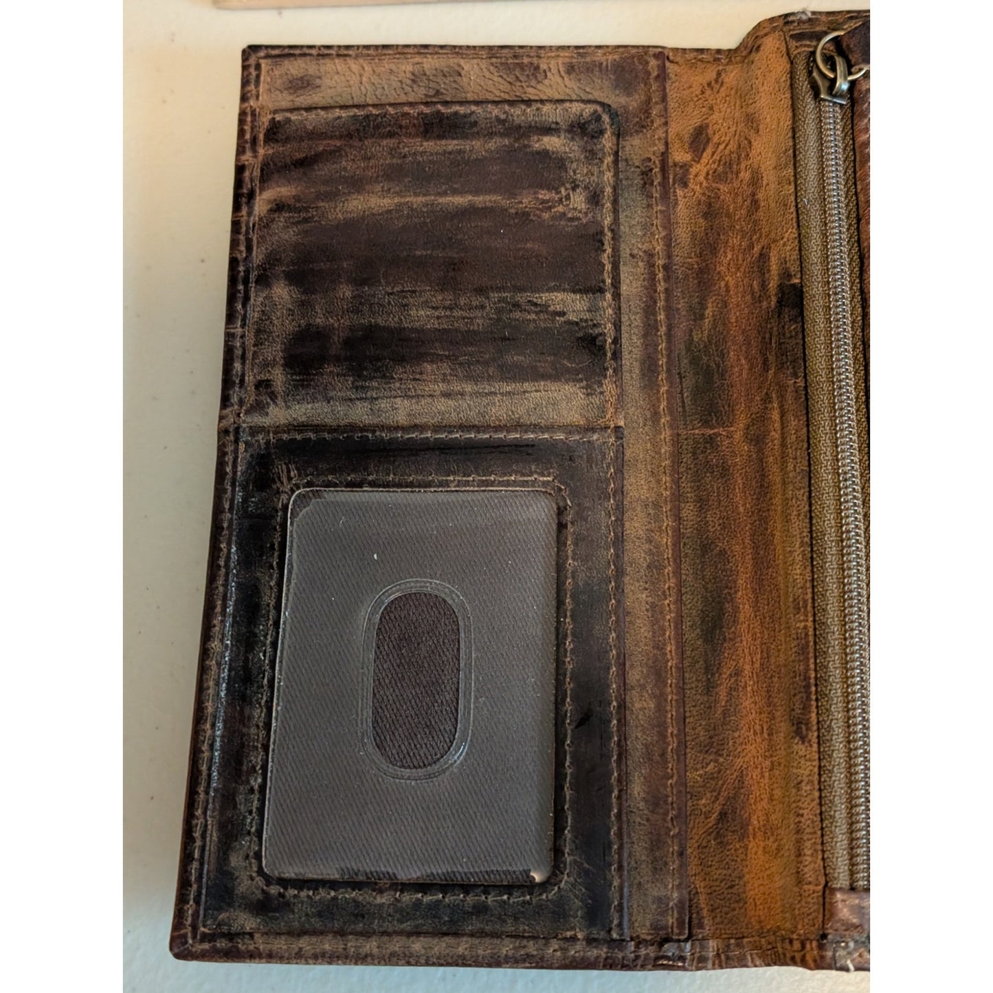 Guitar Embossed Distressed RFID Block Protection Brown Genuine Leather Wallet
