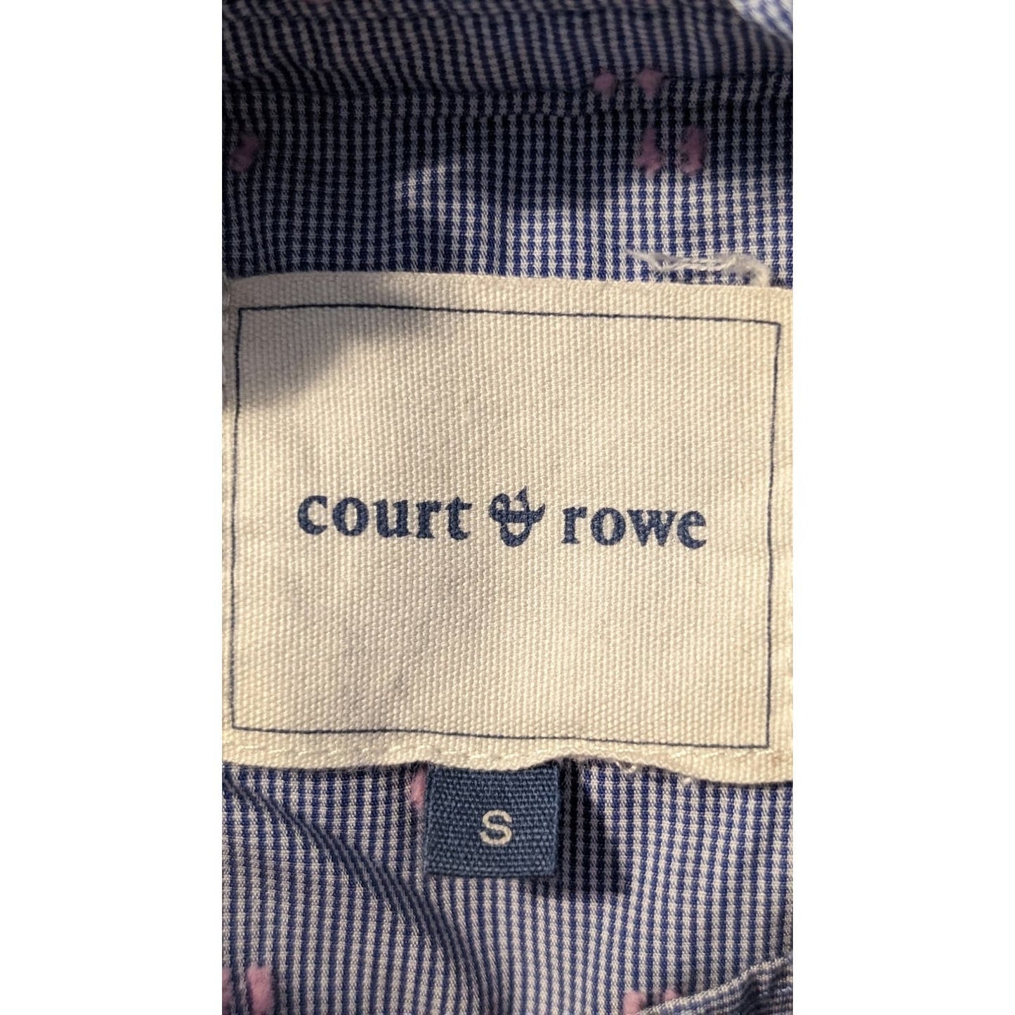 Court & Rowe Blue W/ Pink Dot Embroidered Ruffle Button Up Blouse Womens Sz S