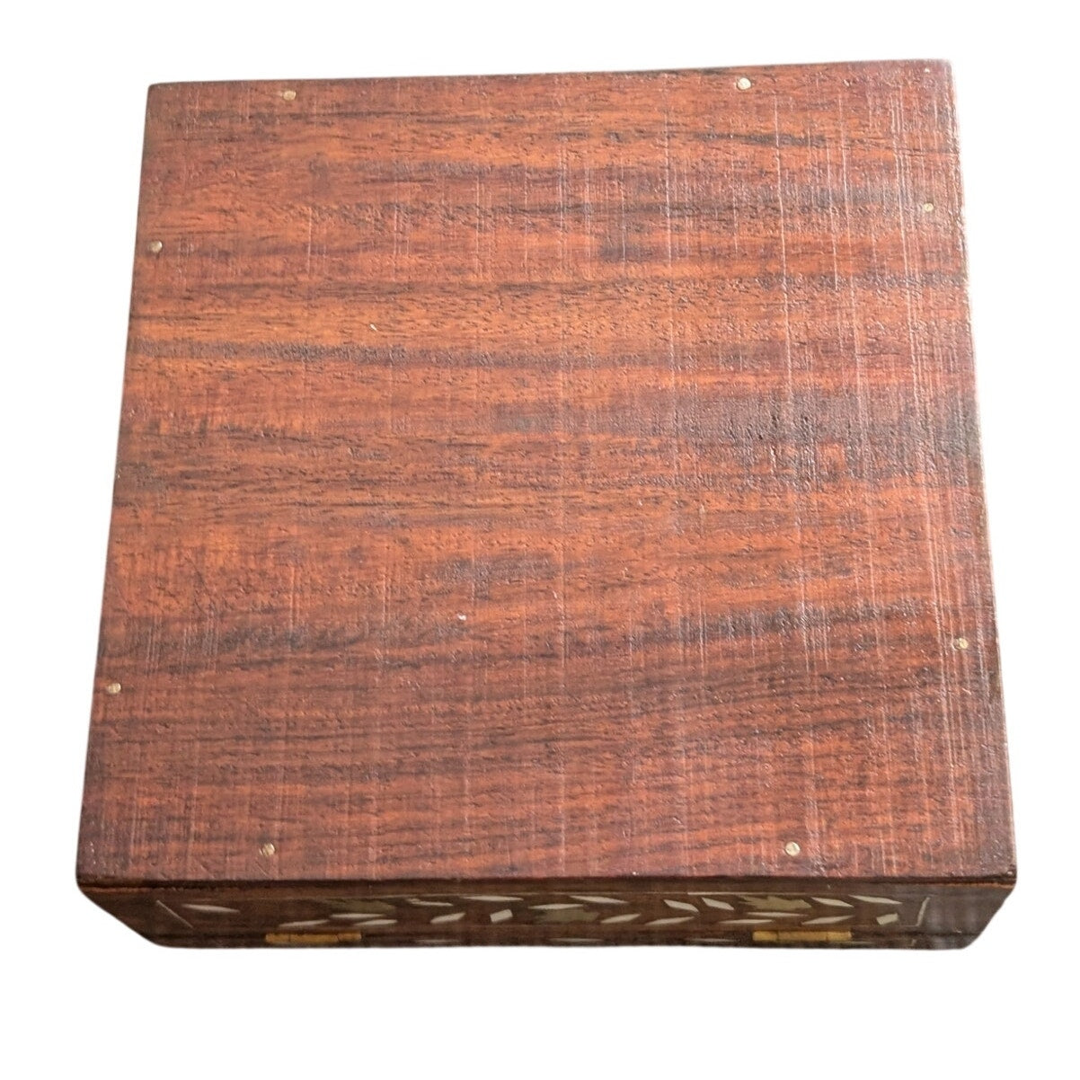 Wood Inlay Hinged Trinket 6" Square Box