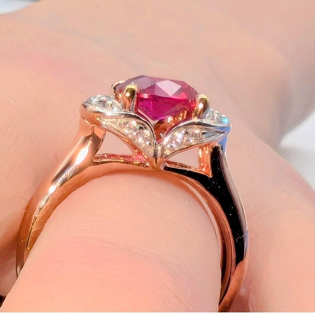 Eterno Rose Gold 925 Sterling Bella Luce Remy Cut Lab Ruby & White CZ Ring Sz 8