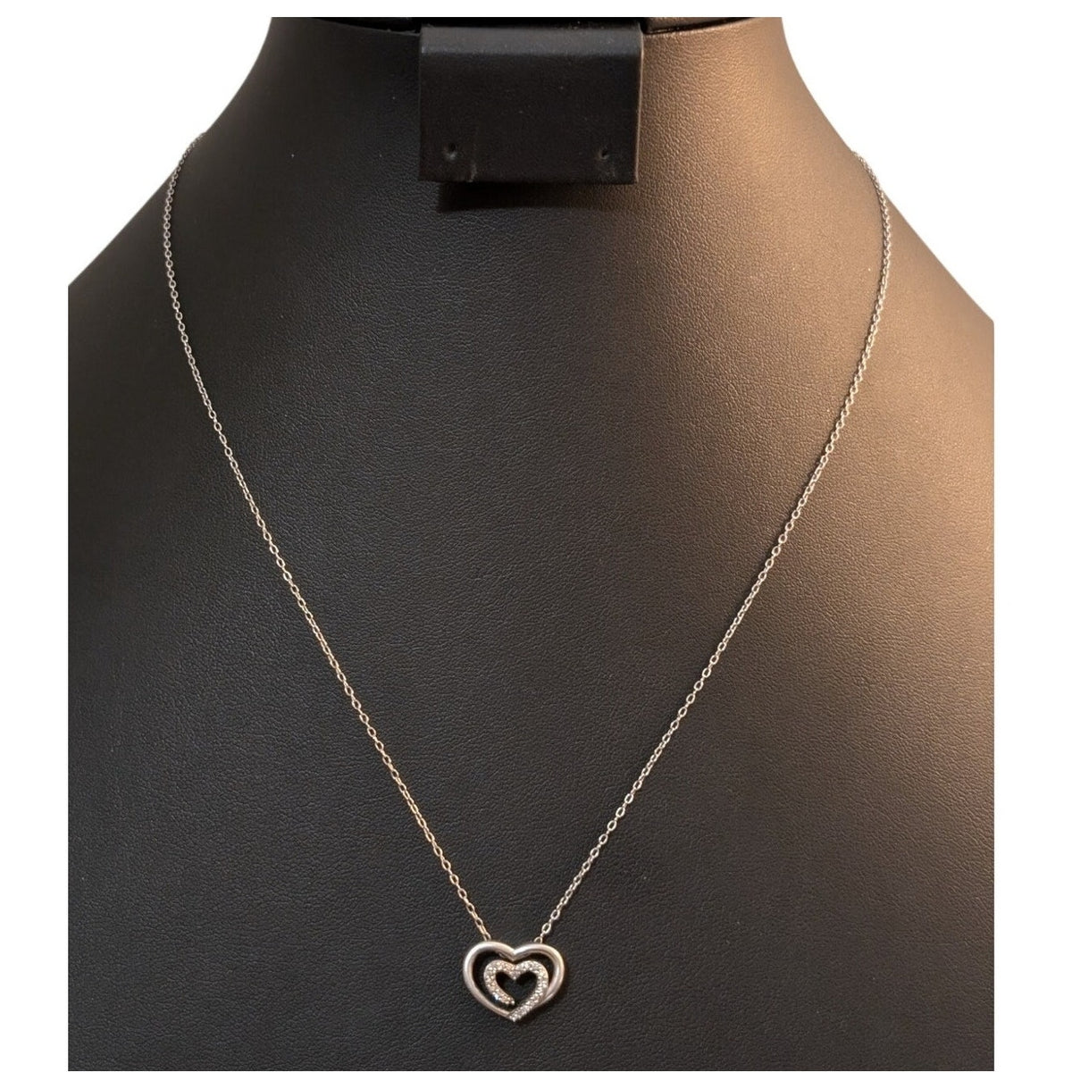 Sadye L. Vassil 925 Sterling Silver Diamond Double Heart 19" Pendant Necklace