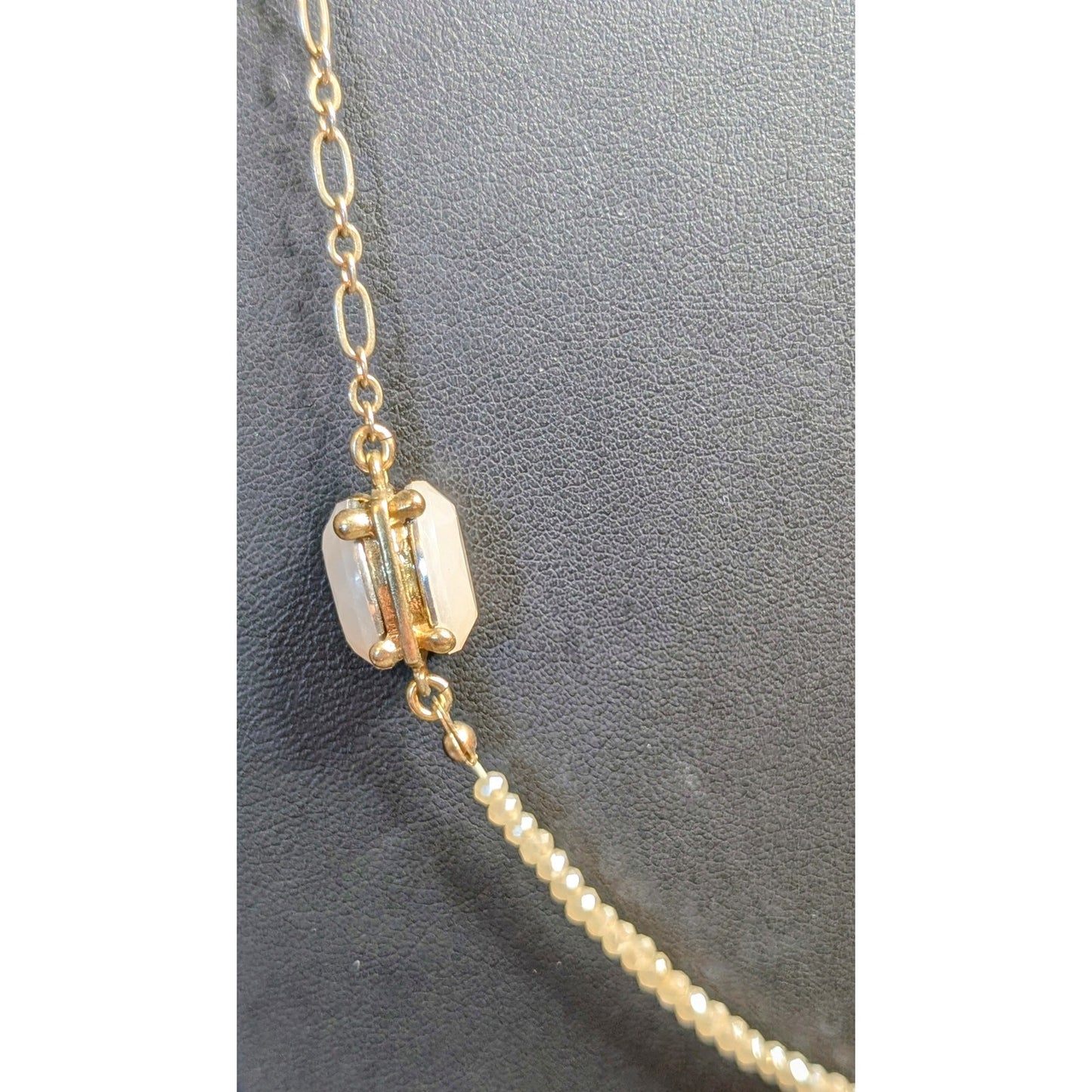 Vintage Ann Taylor Loft Crystal Beaded Glass Cabochon Statement Long Necklace