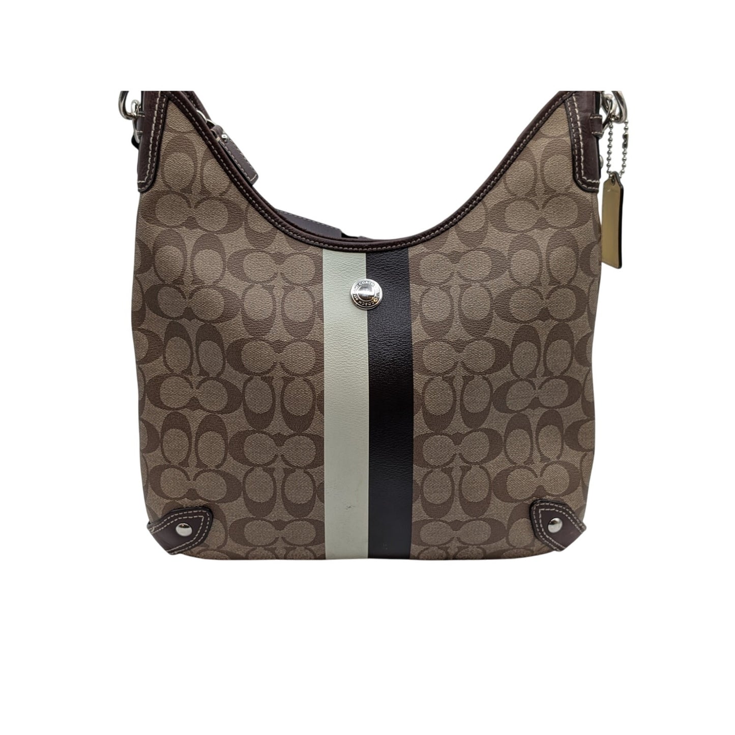 Coach F14476 Signature Stripe Chelsea Coated Canvas Leather Hobo Shoulder Bag