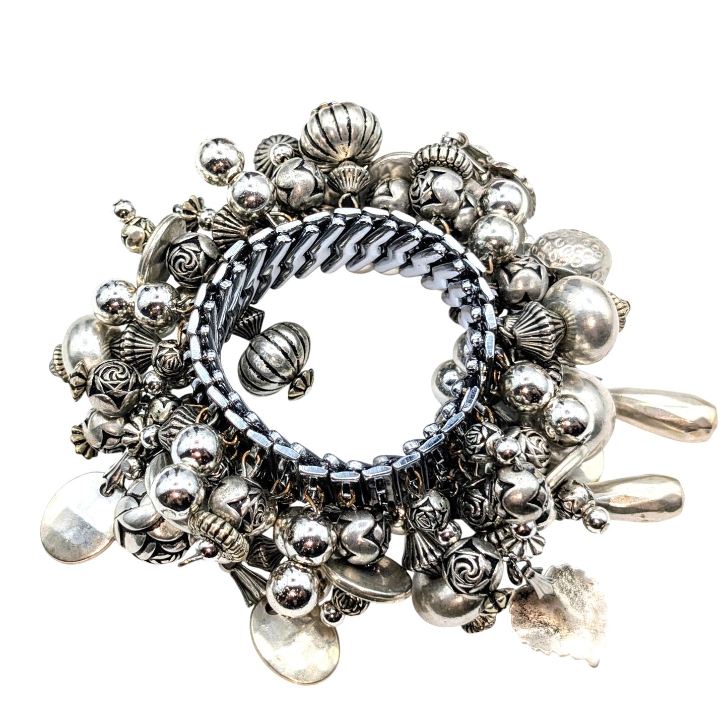 Vintage 80s/90s Cha Cha Expansion Dangling Charm Silver Tone Bracelet