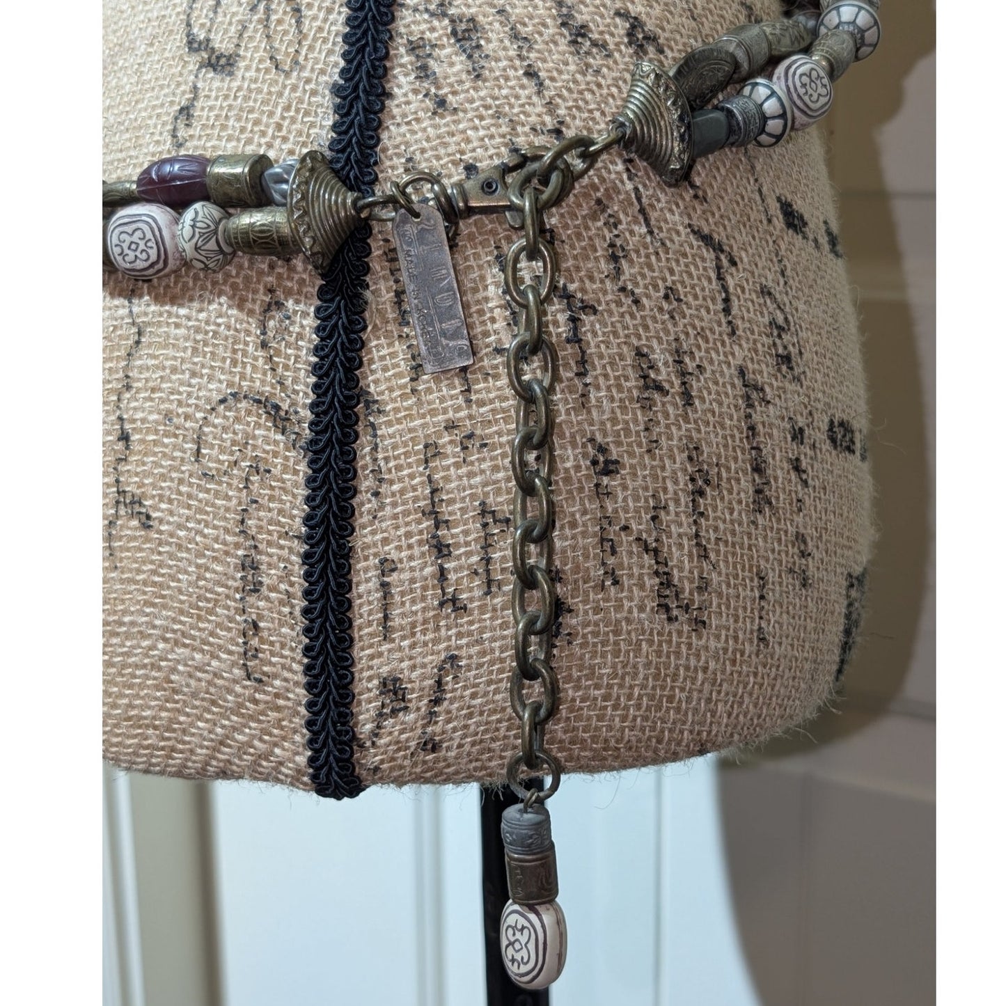 Vintage New York Studio Tribal Bead Double Strand Bronze Metal 33"-38" Belt