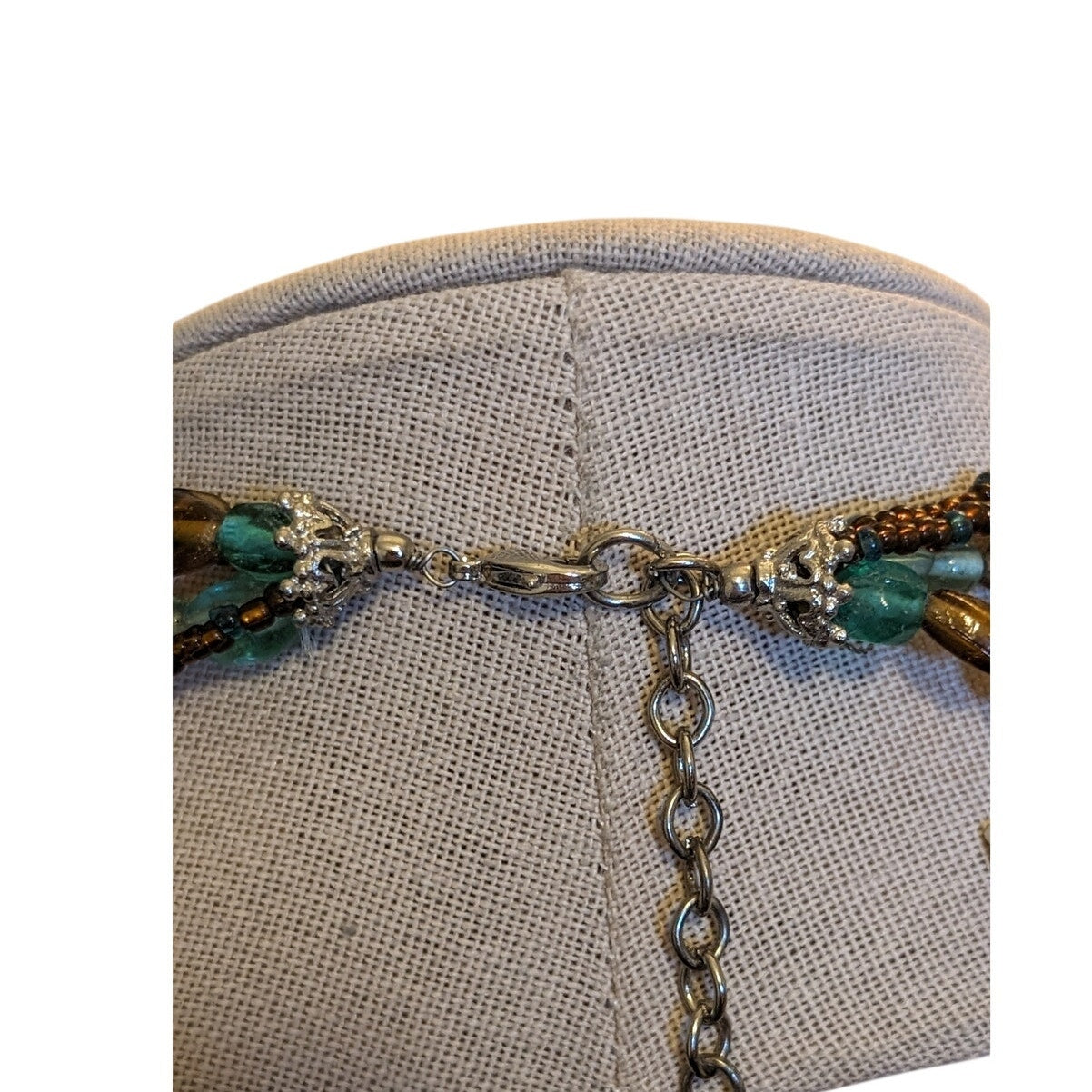 Multi-Strand Brown, Aqua Beaded 30-33" Necklace