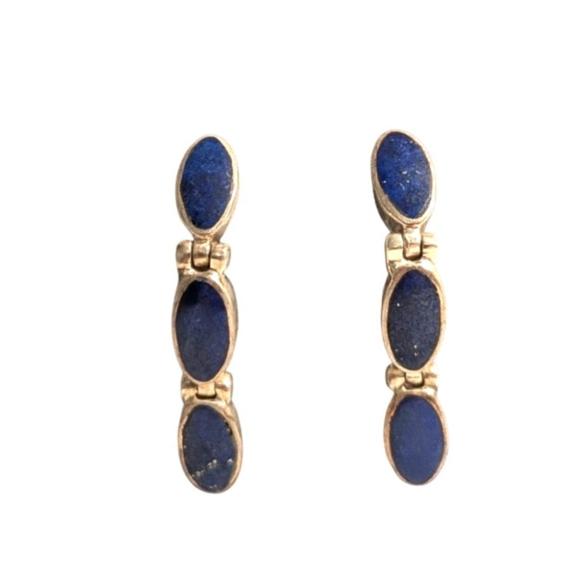 VTG Sterling Silver Lapis Lazuli Inlay Hinged Articulated Dangle Post Earrings