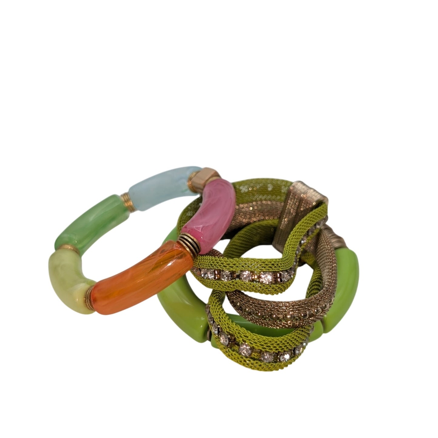Lot of Six Green Blue Fresh Colorful Bracelets