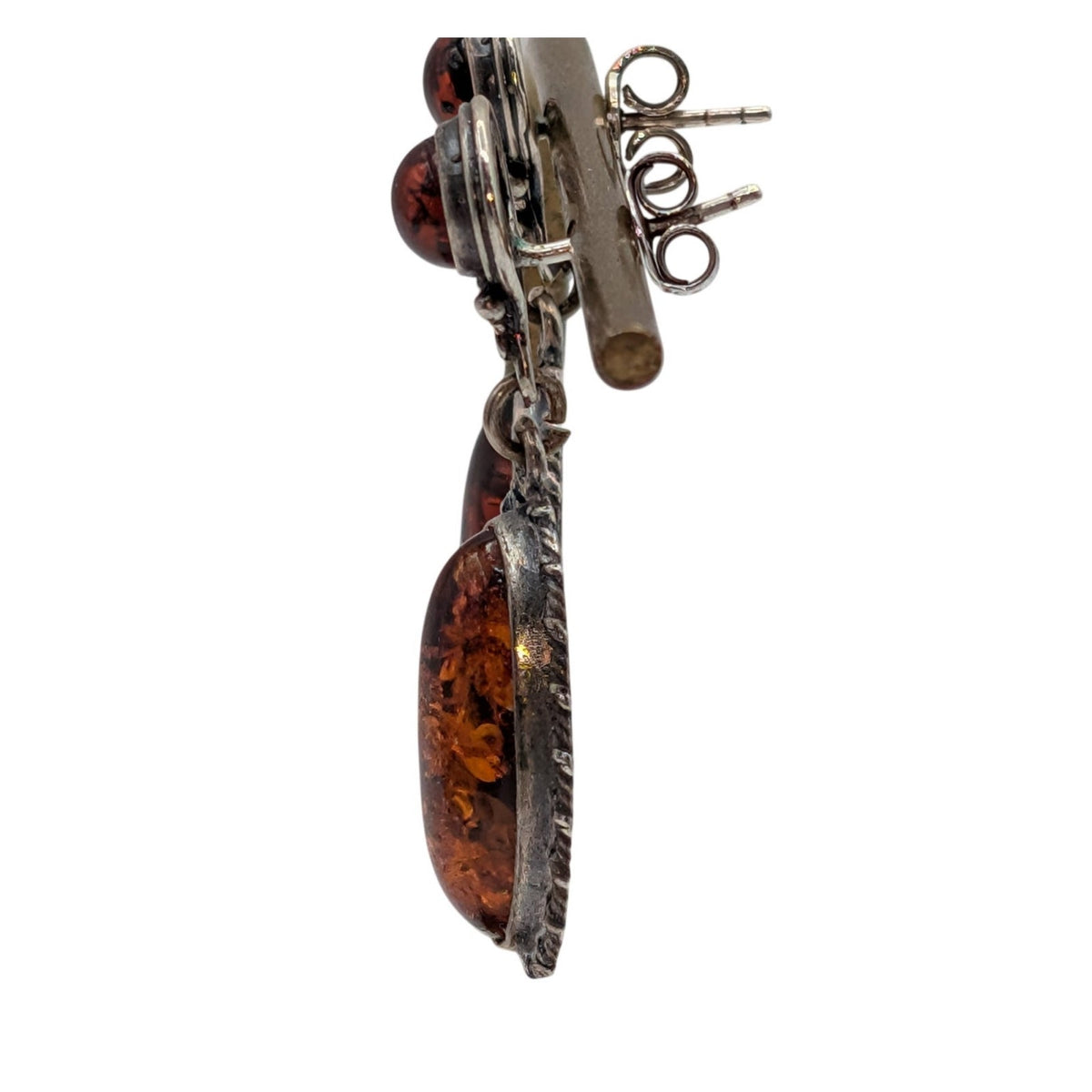 Vintage 925 Sterling Silver Baltic Amber Oval Drop Dangle Earrings