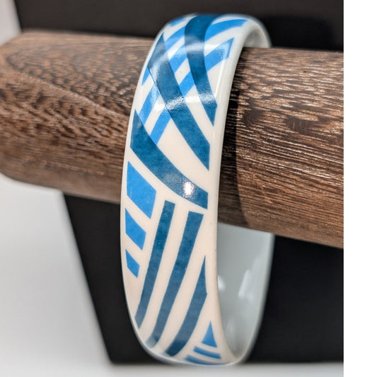 Ceramic Blue Teal Plaid Pattern Design Bangle Bracelet