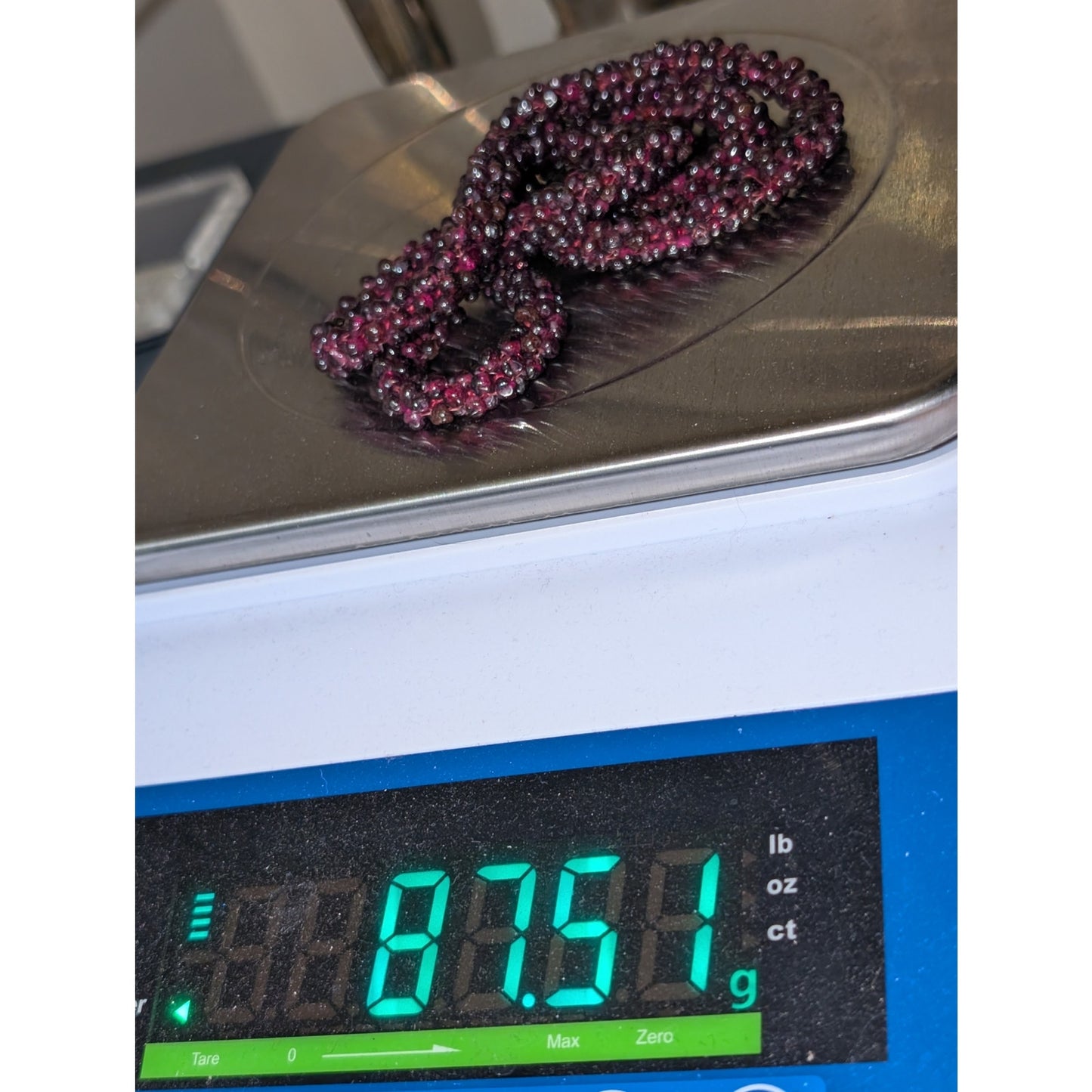 Estate Vintage Woven Rope Purple Garnet Seed Bead 25" No Clasp Necklace