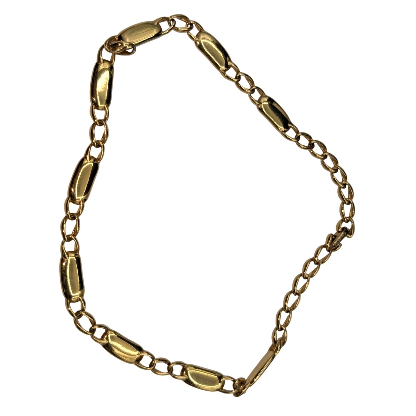 Vintage Monet Cream Enamel Gold Tone Chain Link 16.5" Fold Over Clasp Necklace