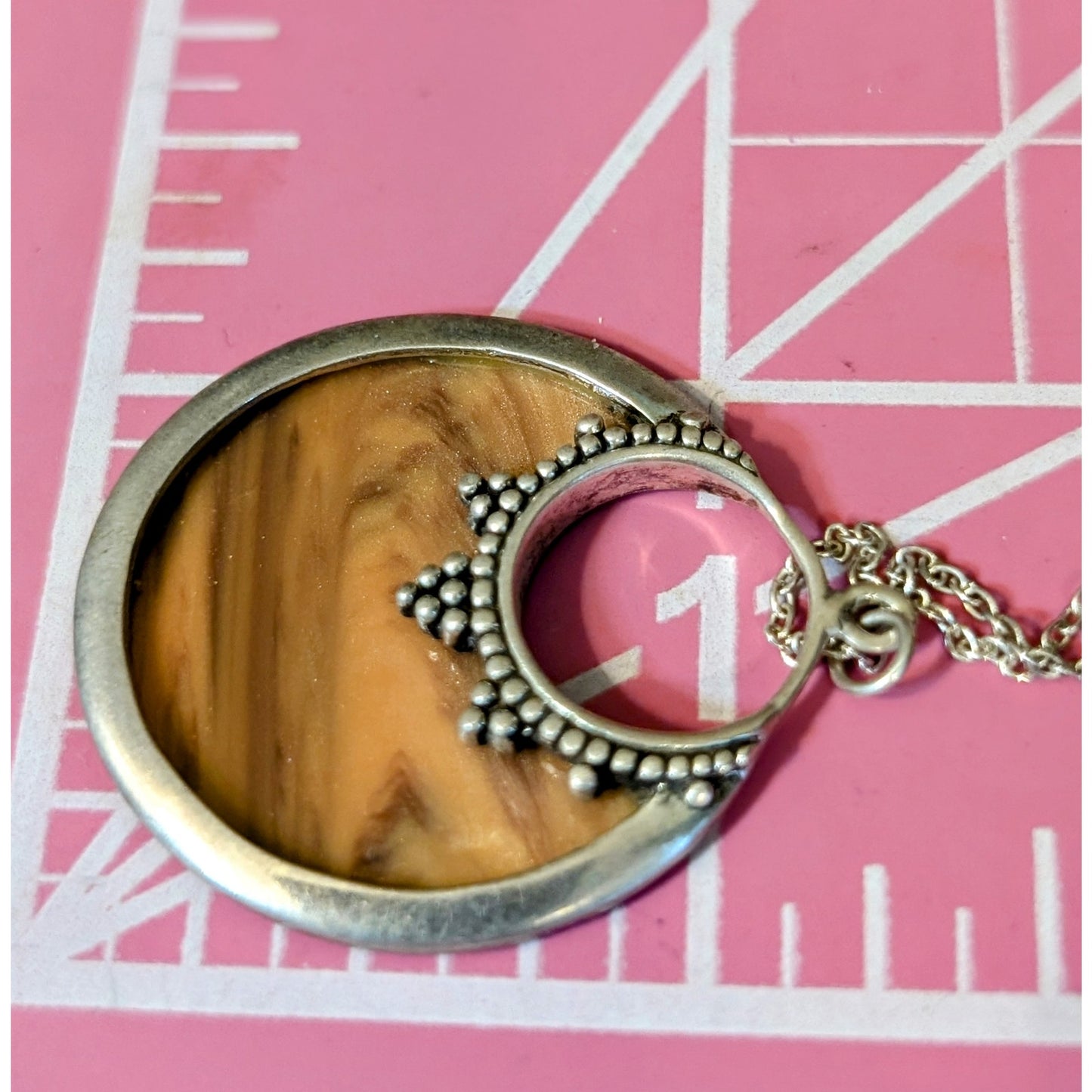 925 Sterling Silver Wood Grain Bali Disk Pendant 18" Necklace