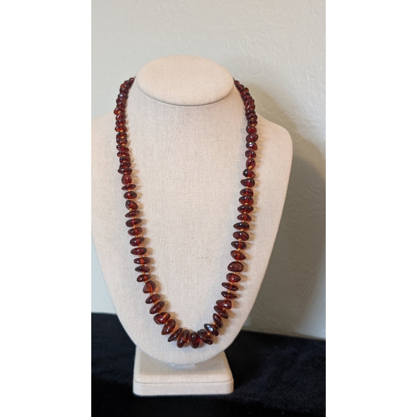 Natural Polished Graduated Amber Chip Hand Knotted Baltic Amber 22" Necklace