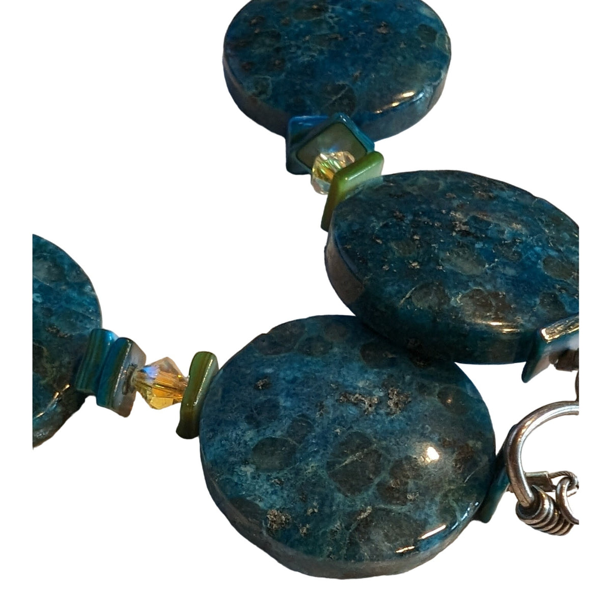Chunky Heavy Blue Green Stone W/ Silver Toggle Clasp 20" Necklace