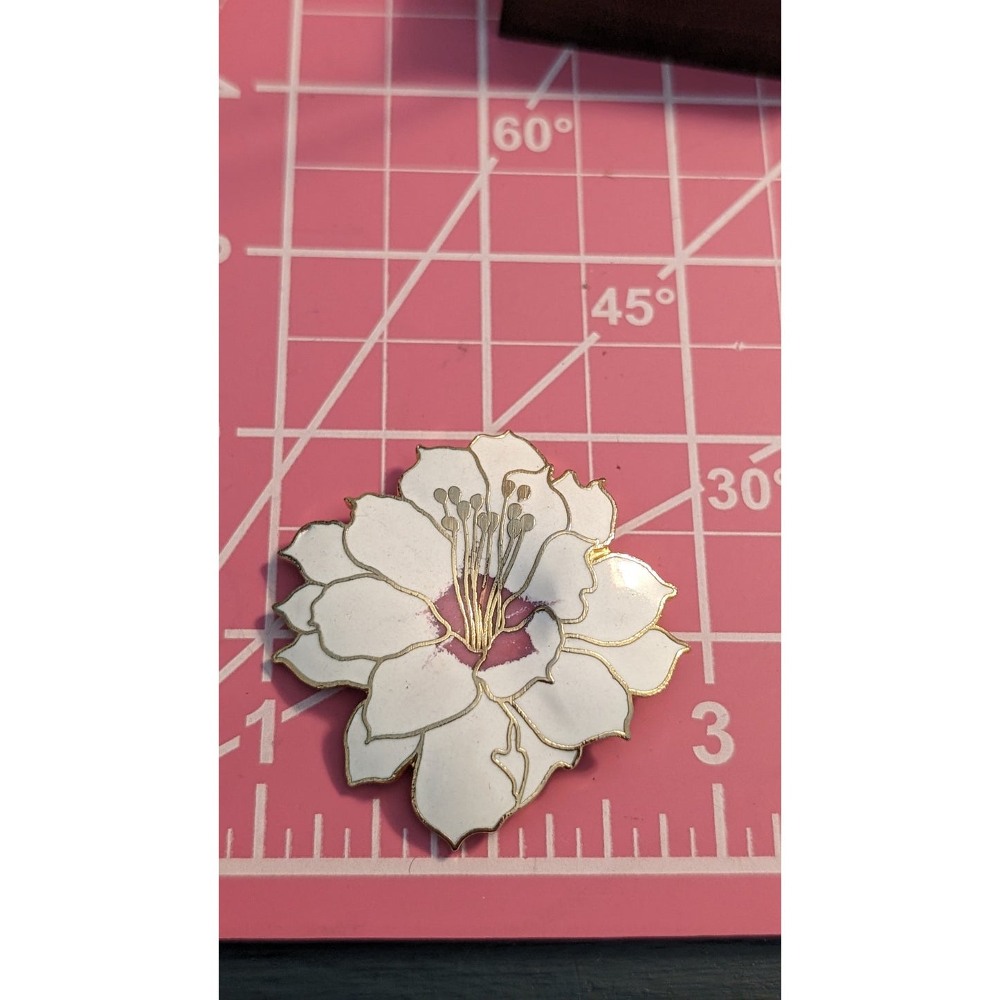 Vintage White Pink Gold Hibiscus Brooch