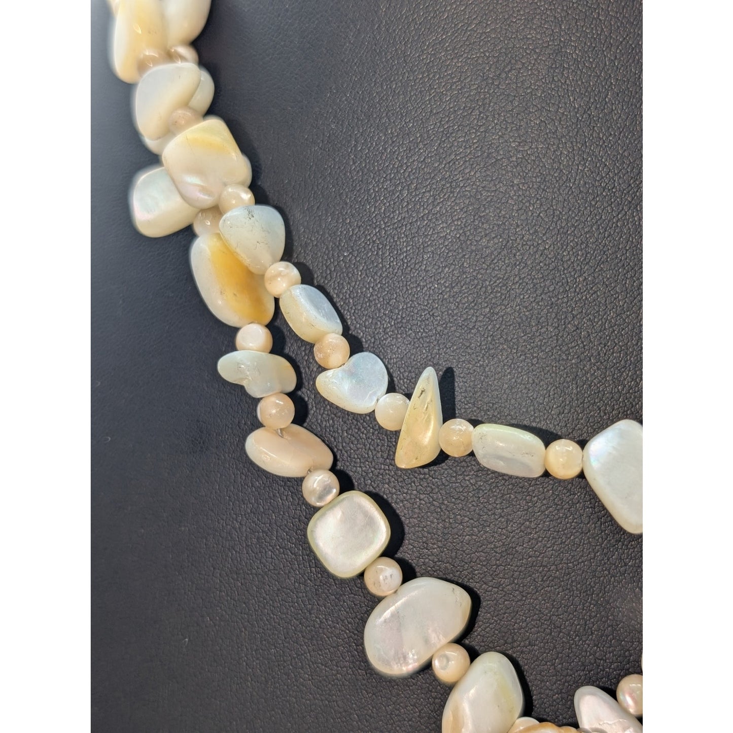 Vintage 925 Sterling Mother of Pearl Two Strand Bead Rose Pendant Necklace