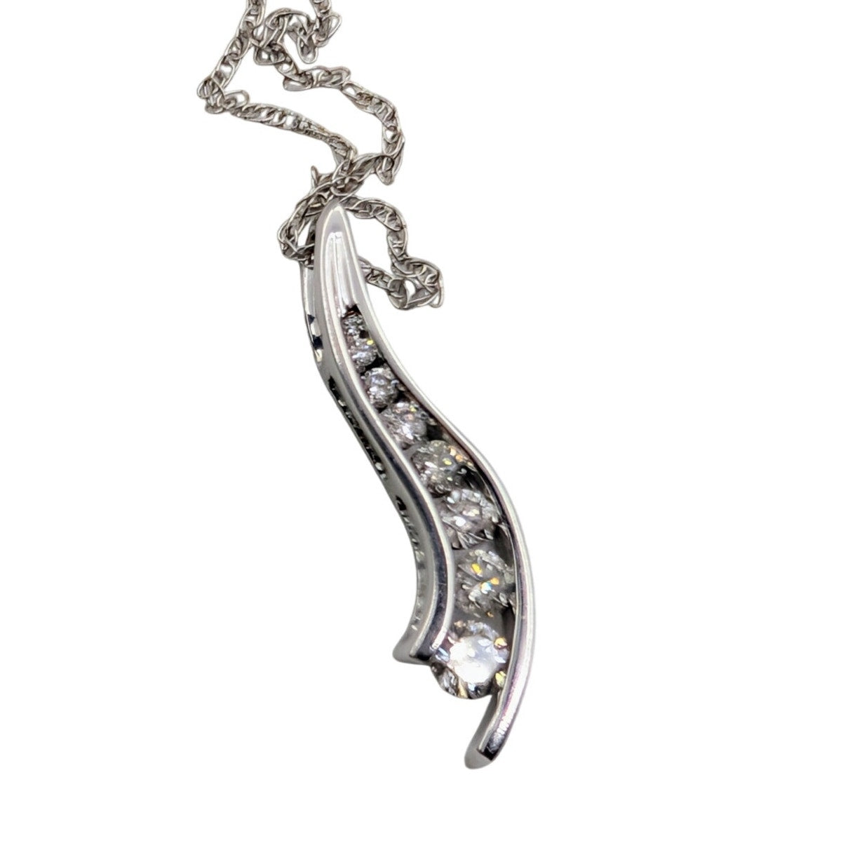 14K White Gold Diamond Journey Pendant 18" Necklace 2.46g