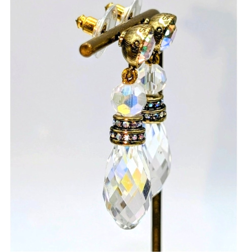 Heidi Daus Faceted Crystal Briolette AB Crystal Post Dangle Earrings