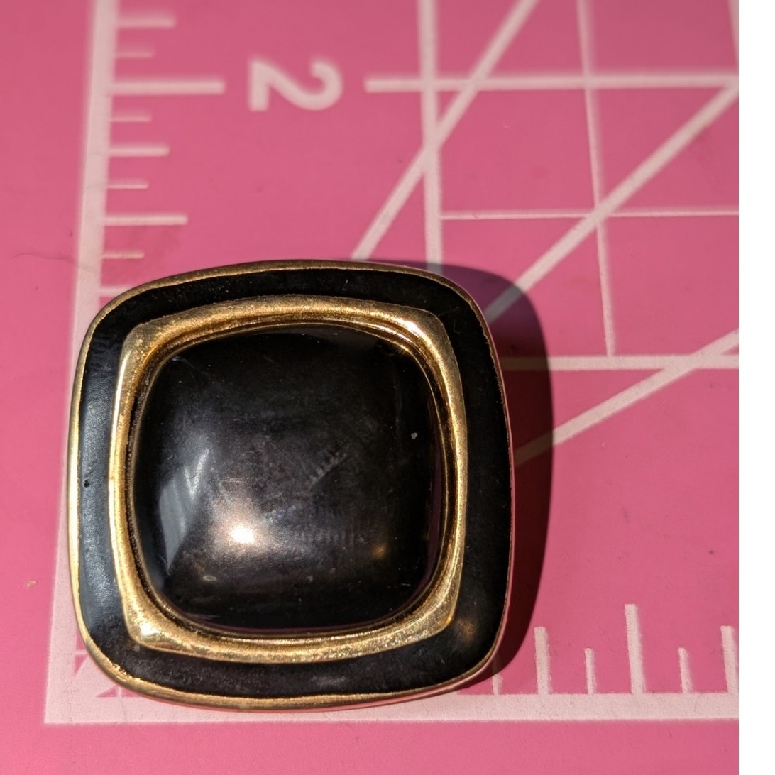 Vintage Black & Gold Tone Square Clip On Earrings