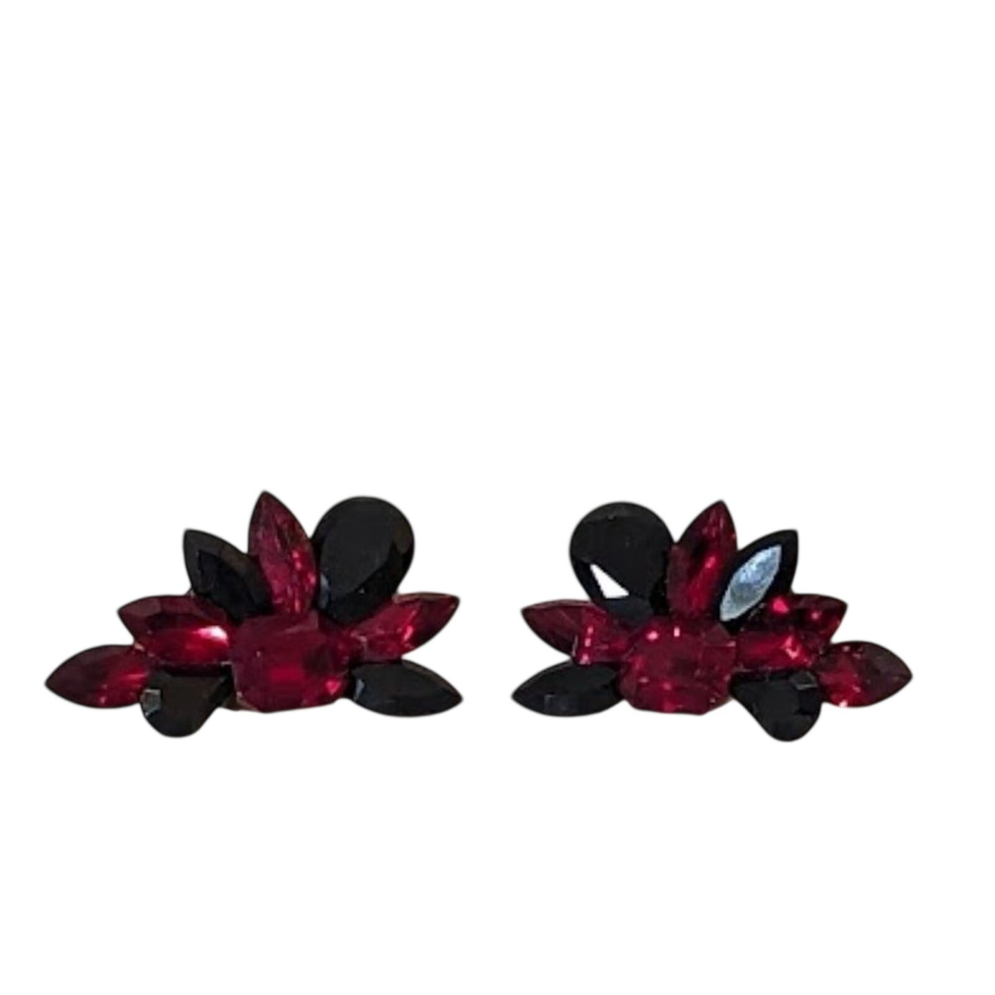 1980s Vintage Red/Pink and Black Glass Crystal Clip on Earrings on Original Card