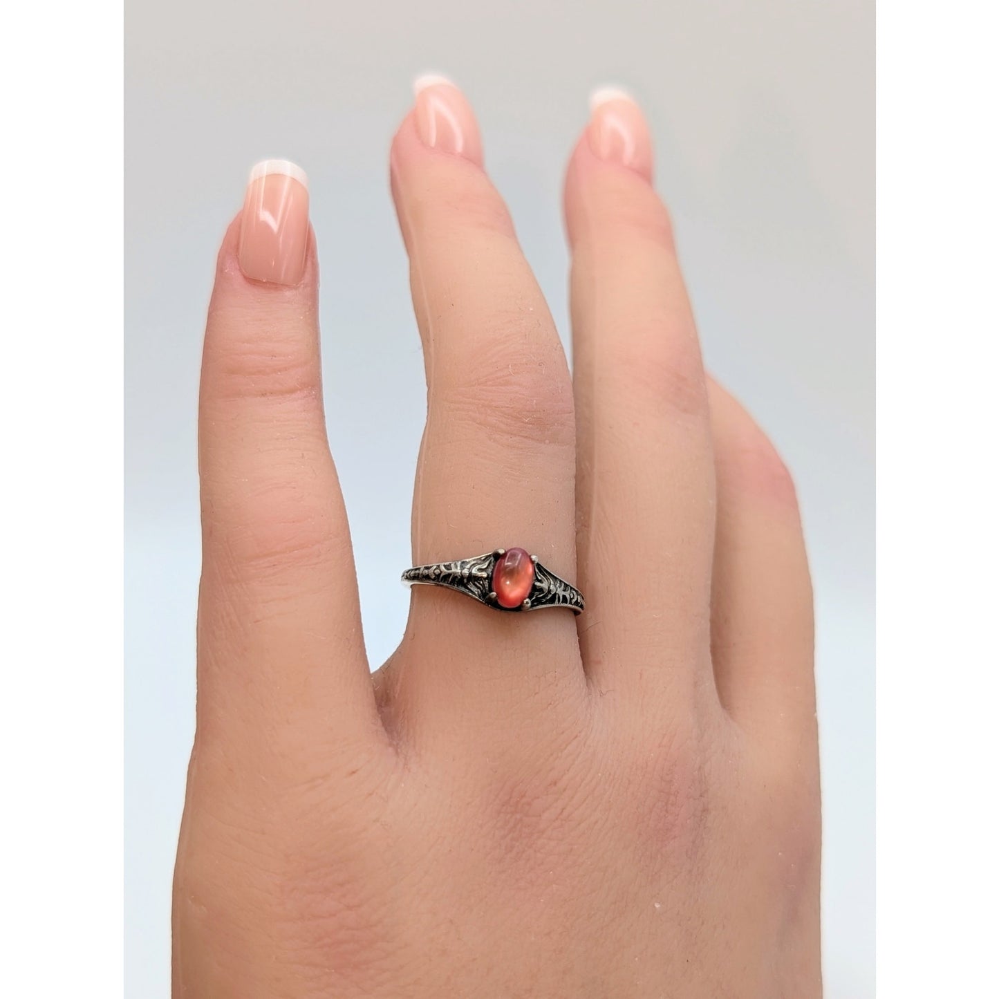 Antique Designer WMCO Orange Paua Shell Sterling Silver Ring Size 6.75