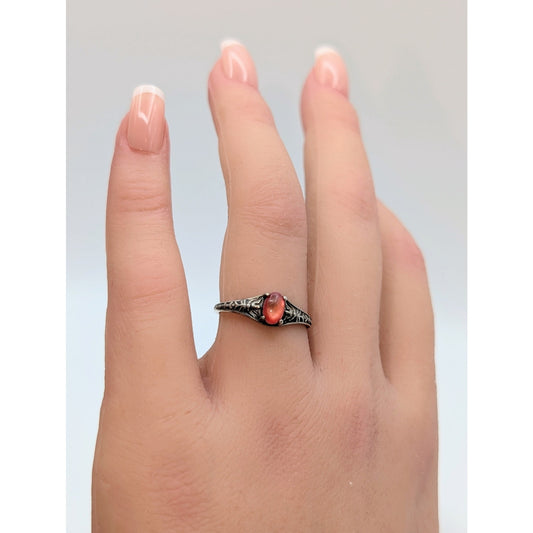 Antique Designer WMCO Orange Paua Shell Sterling Silver Ring Size 6.75