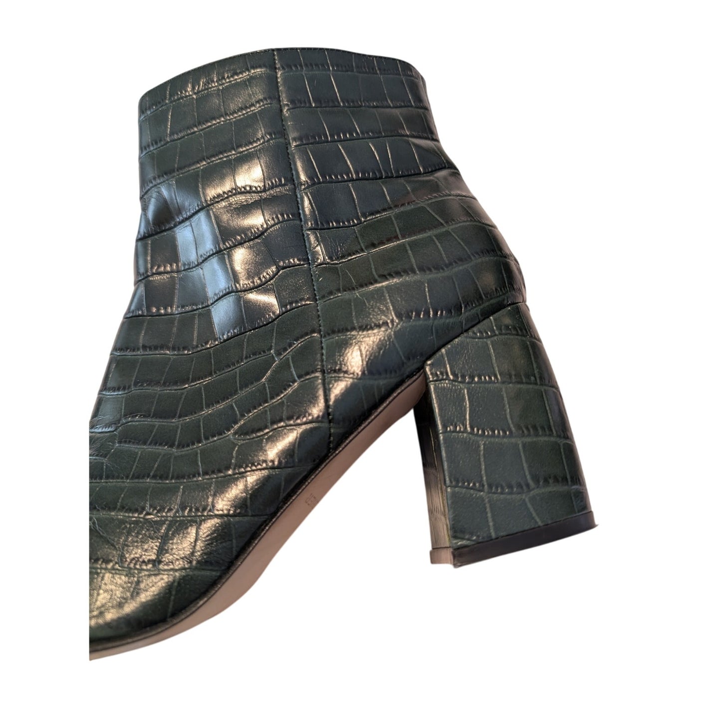 Marc Fisher Green Leather Animal Print Embossed 3" Heel Zip Ankle Boots Sz 9