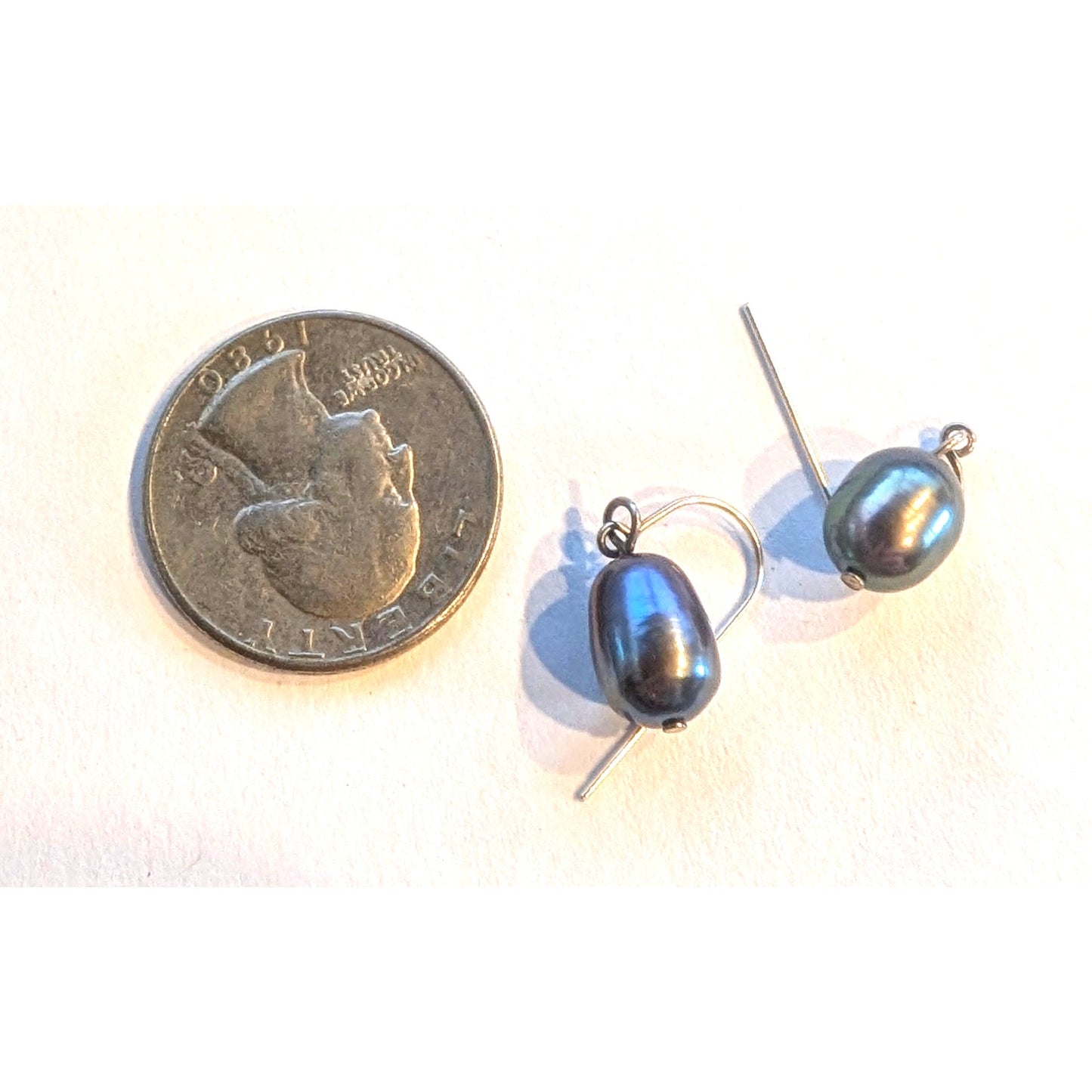 Sterling Wire Purple Peacock Pearl Dangle Earrings