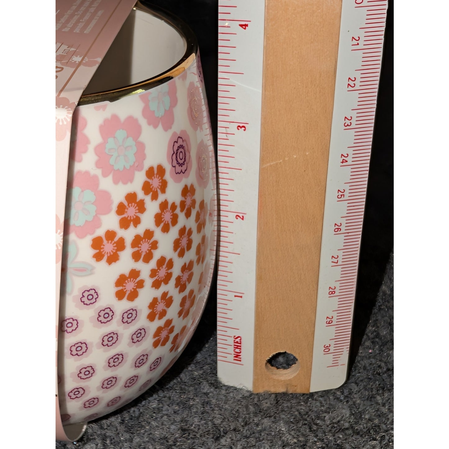 NWT Thyme & Table Pink Floral Ceramic 18 oz. Gold Trim Coffee Tea Mug