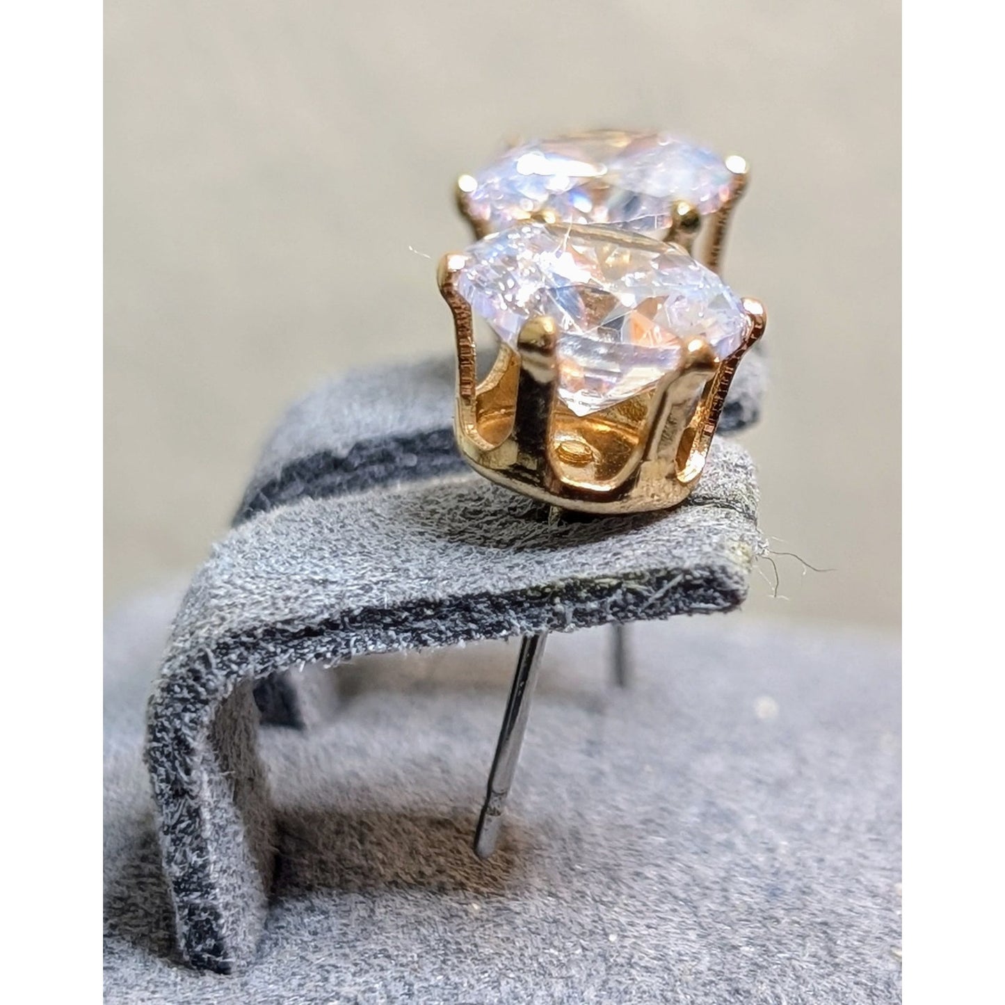 Gold Tone Six Prong Large CZ Post Stud Earrings