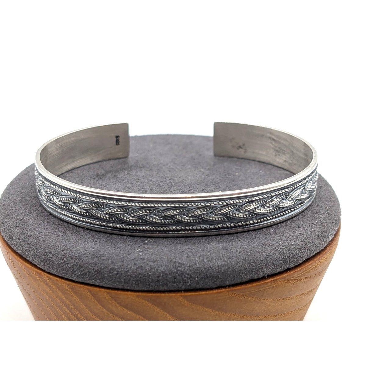 925 Sterling Silver Celtic Braid Texturized Oxidized Cuff Bracelet 18.5g
