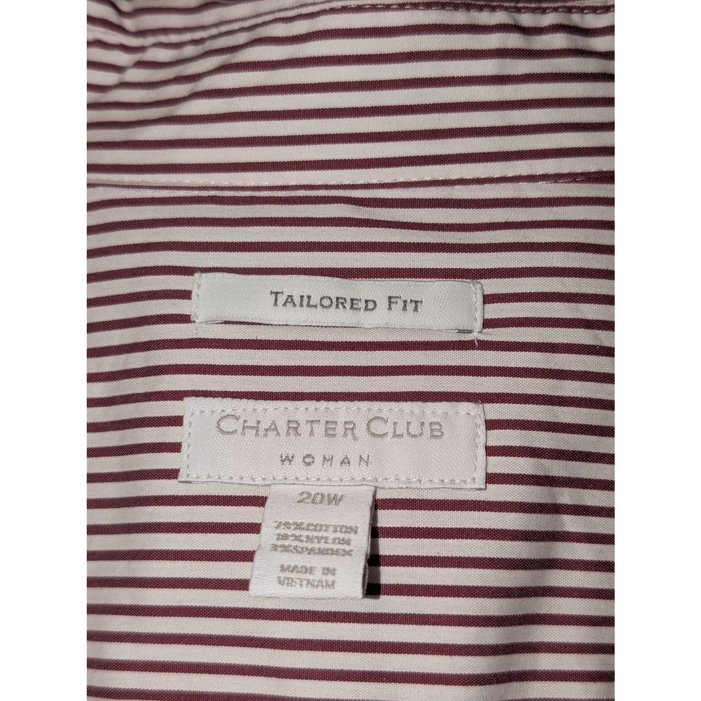 Charter Club Burgundy Stripe Tailored Fit Cotton Blend Button Up Shirt  Sz 20W