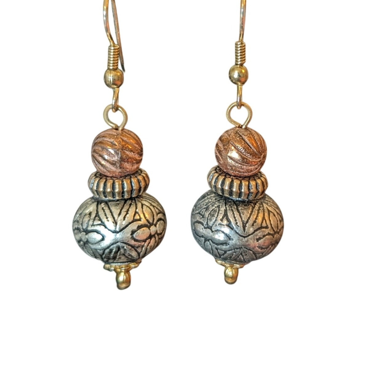 Tri-Color Metal Boho Dangle Bead Earrings