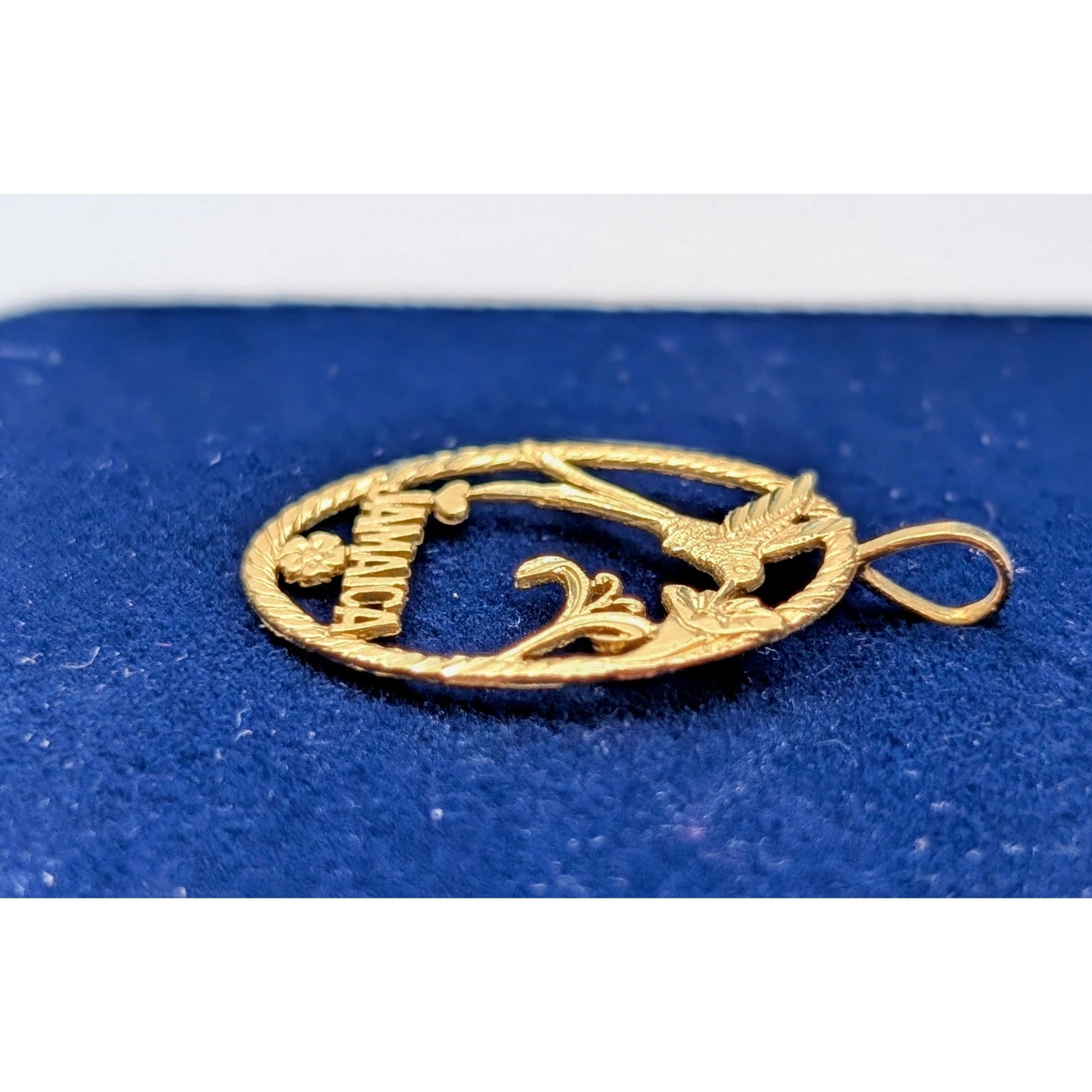 14K Yellow Gold Jamaica Hummingbird Flower Caribbean Pride Statement Pendant