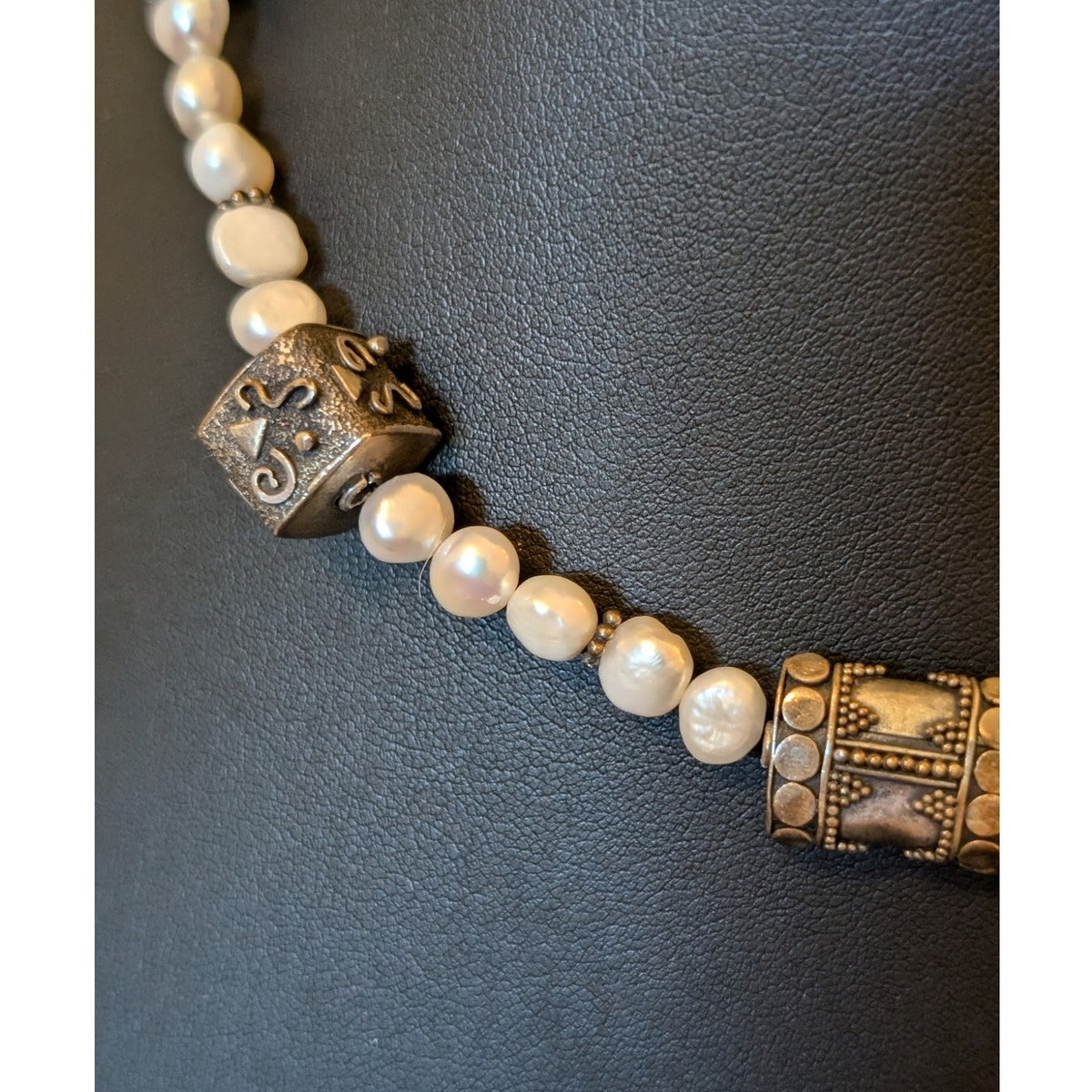 Freshwater Pearl Balinese Sterling Silver Toggle Clasp 16.5" Necklace