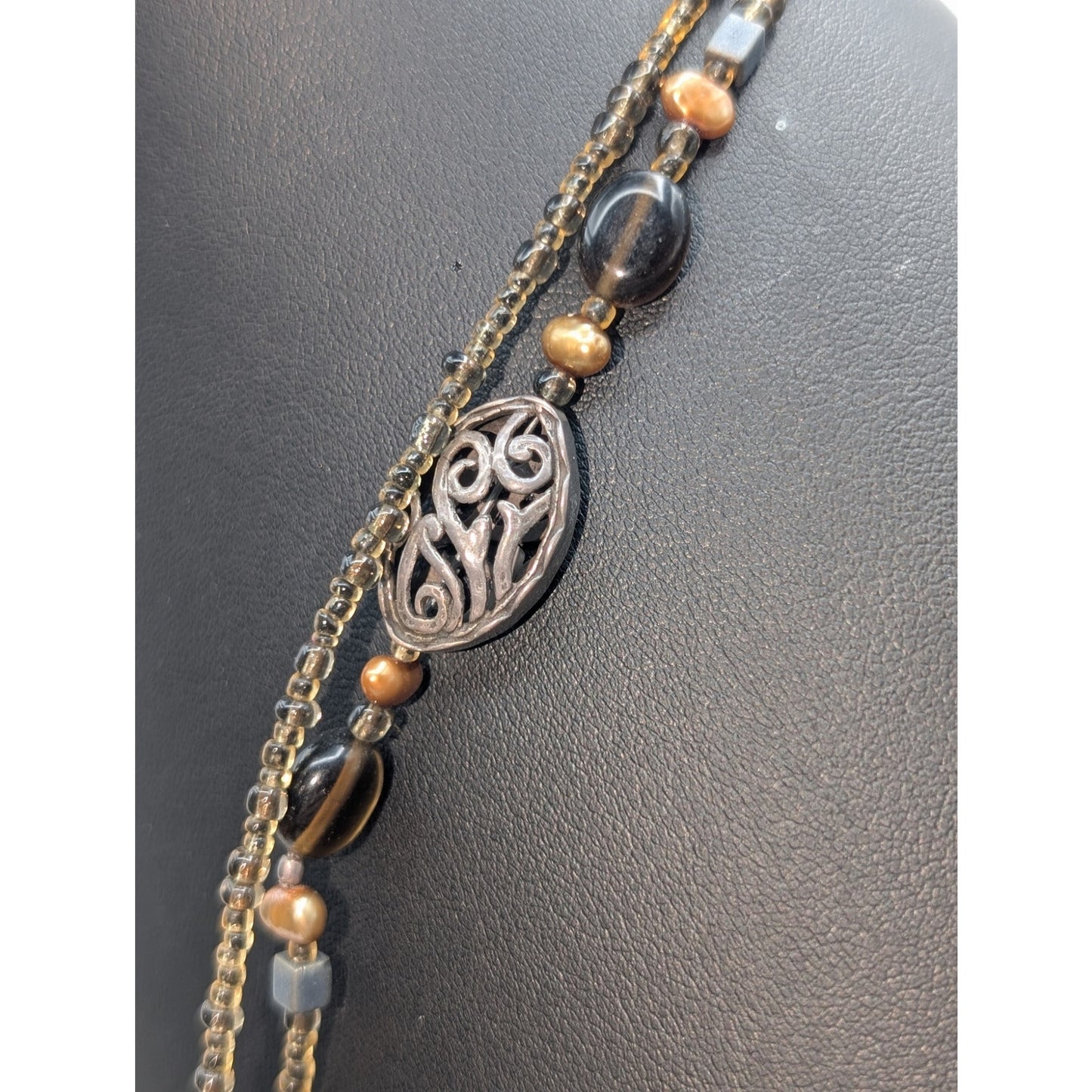 SILPADA 925 Sterling Silver Seed Bead Bronze Pearl Glass Bead 60" Necklace
