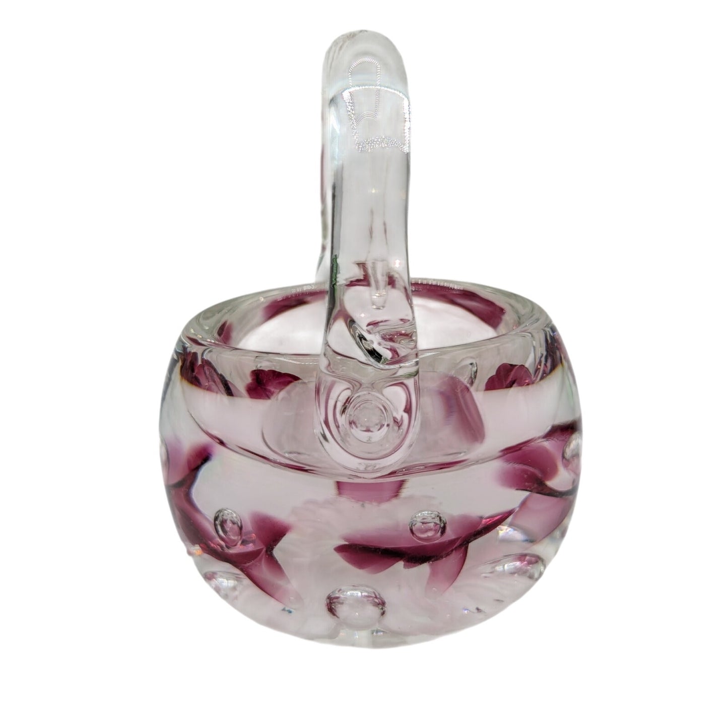 Vintage Signed JOE RICE 96 Hand Blown Art Glass Paperweight Basket