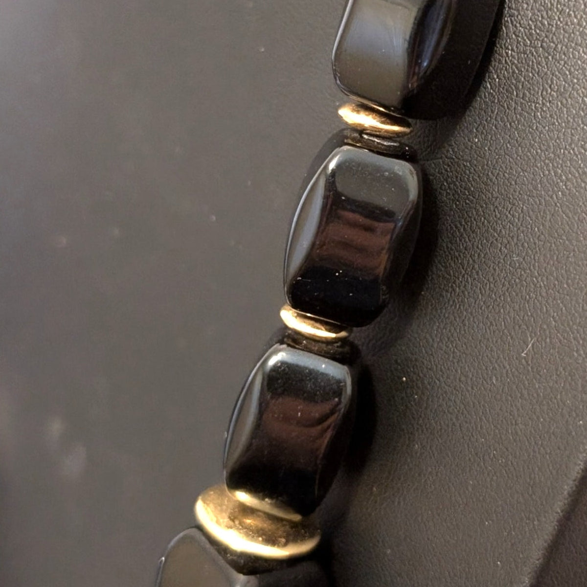 Vintage Signed Napier Long Black Bead W/ Gold Tone Disk Bead 31" Necklace