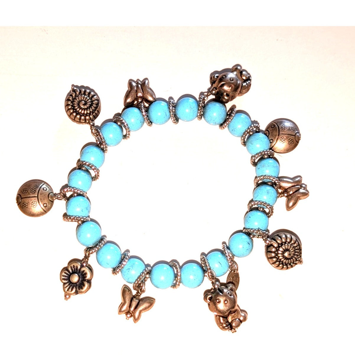 Louisa della Salda 925 Sterling Silver Italy Blue Stone Stretch Charm Bracelet