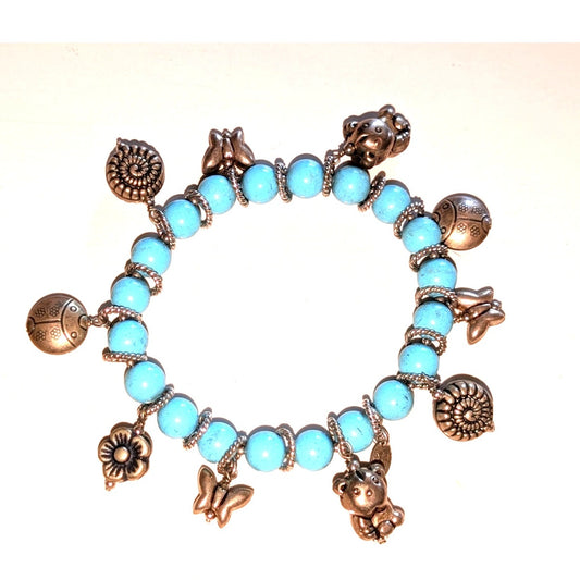 Louisa della Salda 925 Sterling Silver Italy Blue Stone Stretch Charm Bracelet