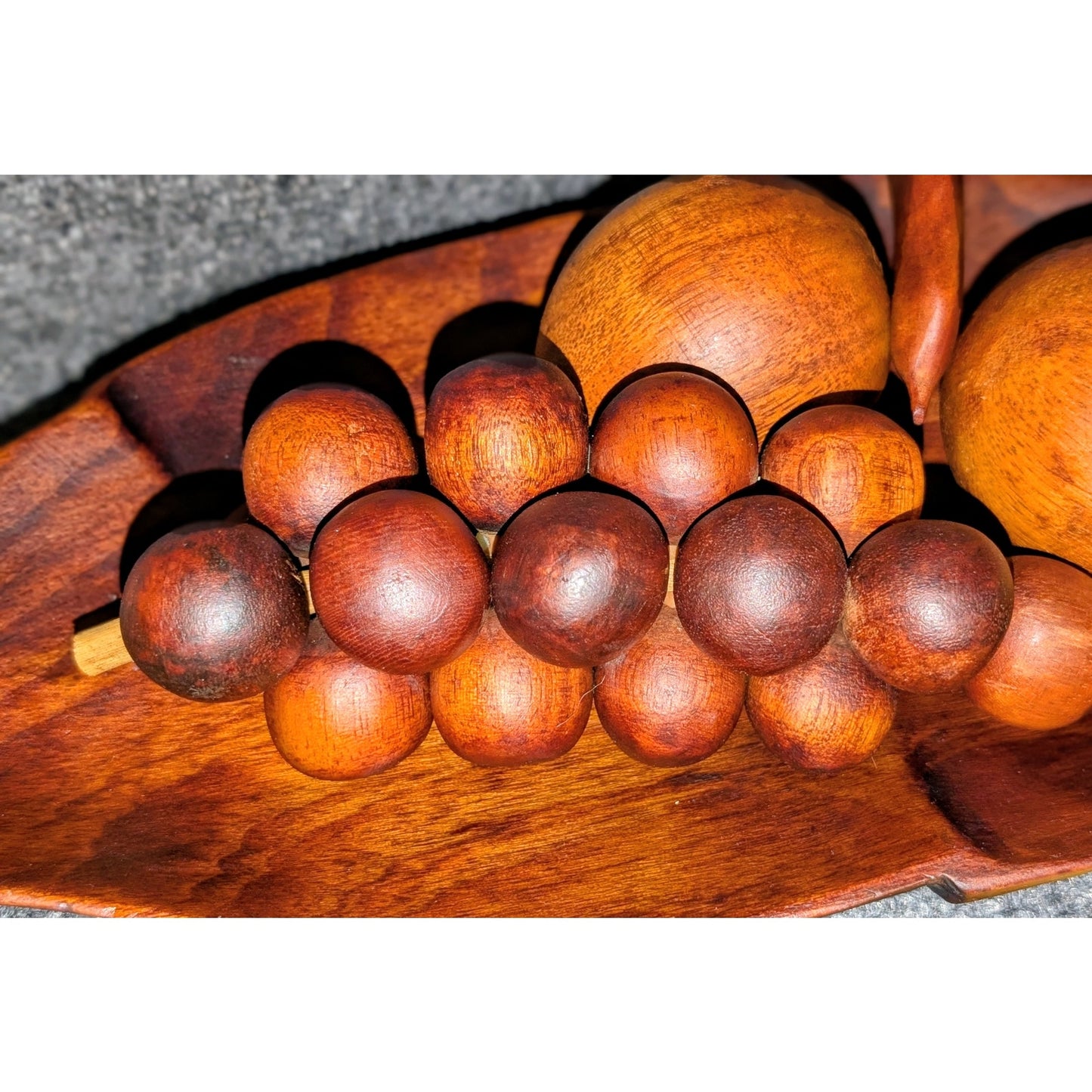 Vintage 1960s MCM 14-Piece Hand-Carved Monkey Pod Wooden Fruit Leaf Bowl Plate
