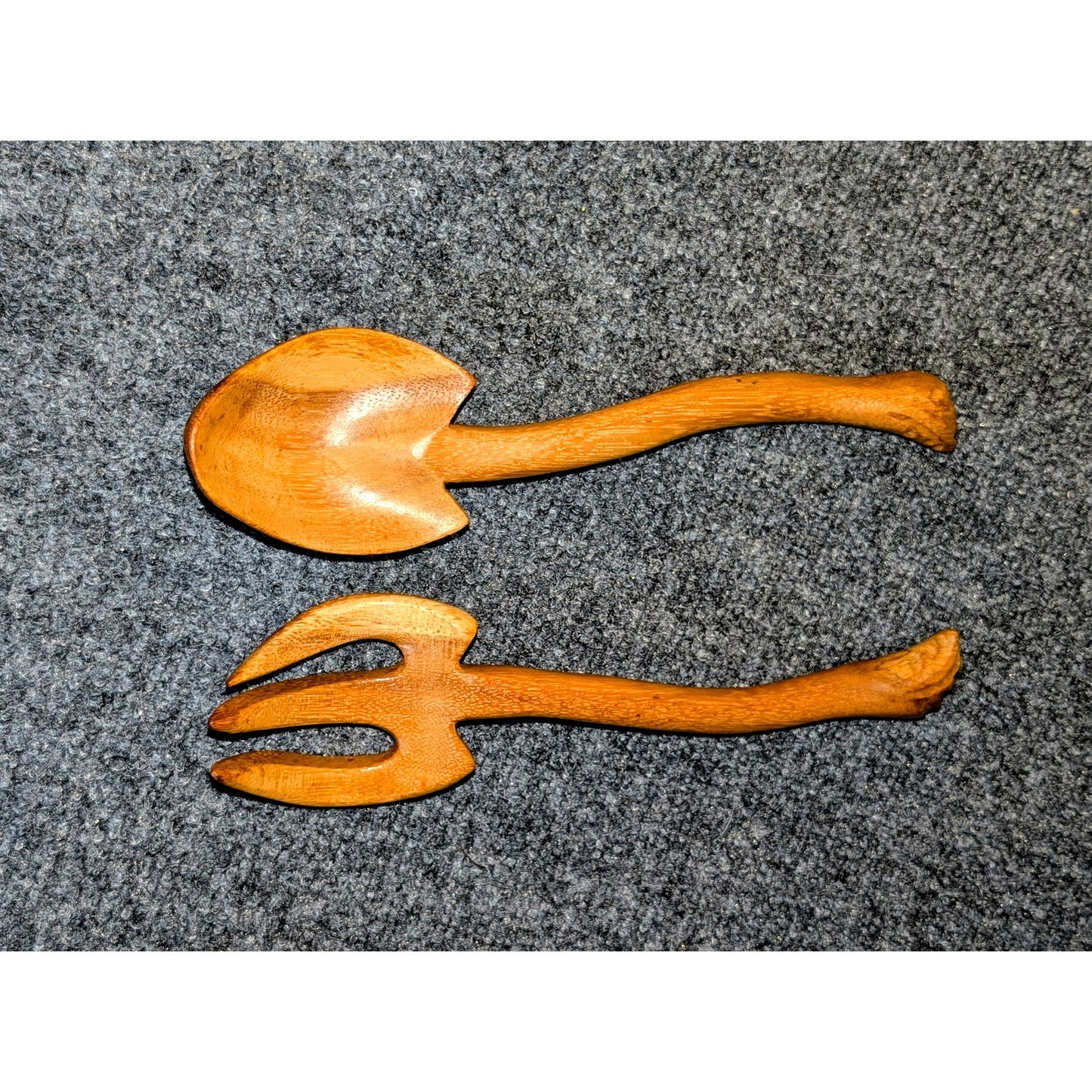Vintage Mid-Century Hand-Carved Monkey Pod Wood Salad Servers