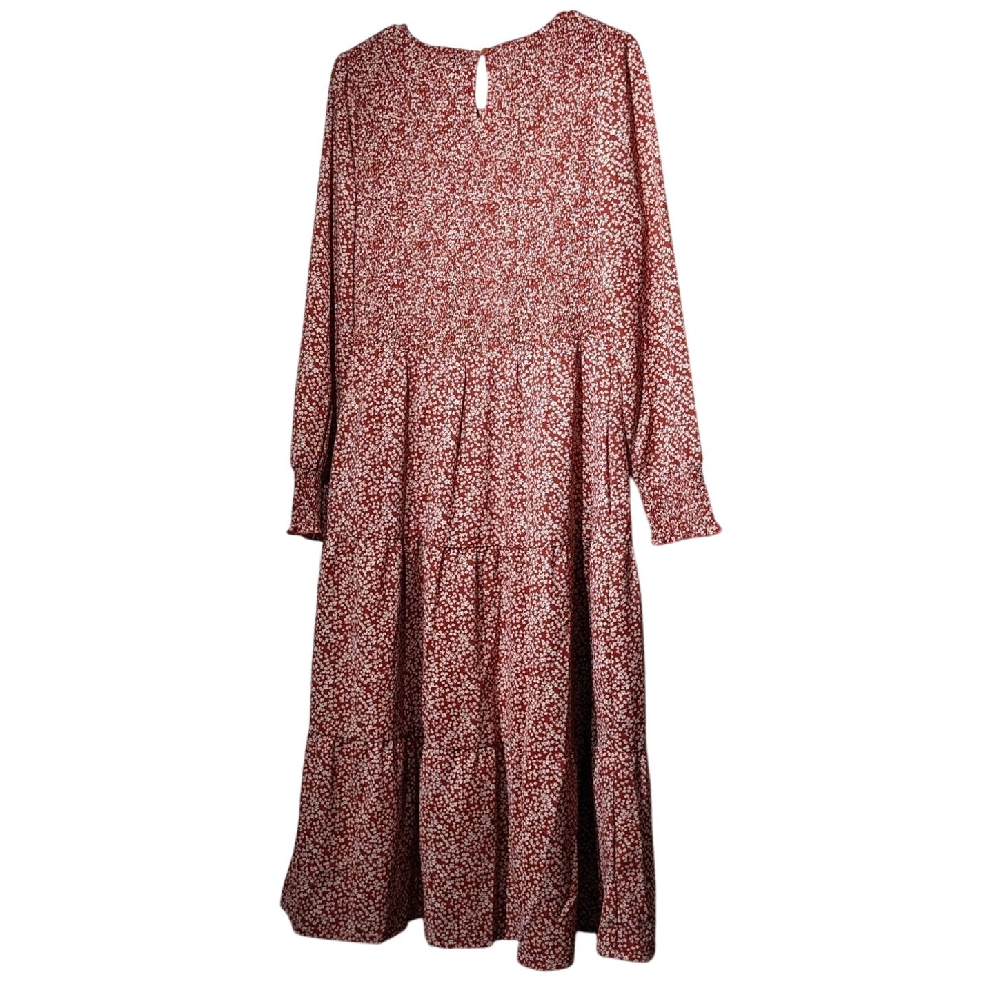 Ellakoko NWT Casual Long Sleeve Smocked Floral Modest Boho Tiered Dress Sz L