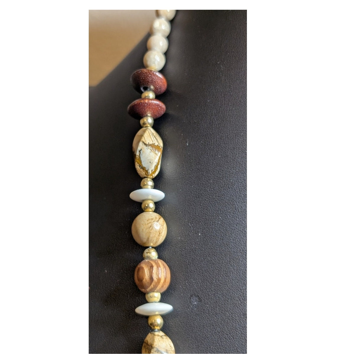 Vintage Wood Jasper Stone Bead 28" Necklace W/ Slide in Clasp.