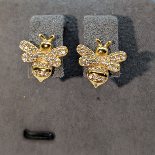Nanette Lepore Gold Tone 925 Sterling Silver Cubic Zirconia Bee Stud Earrings