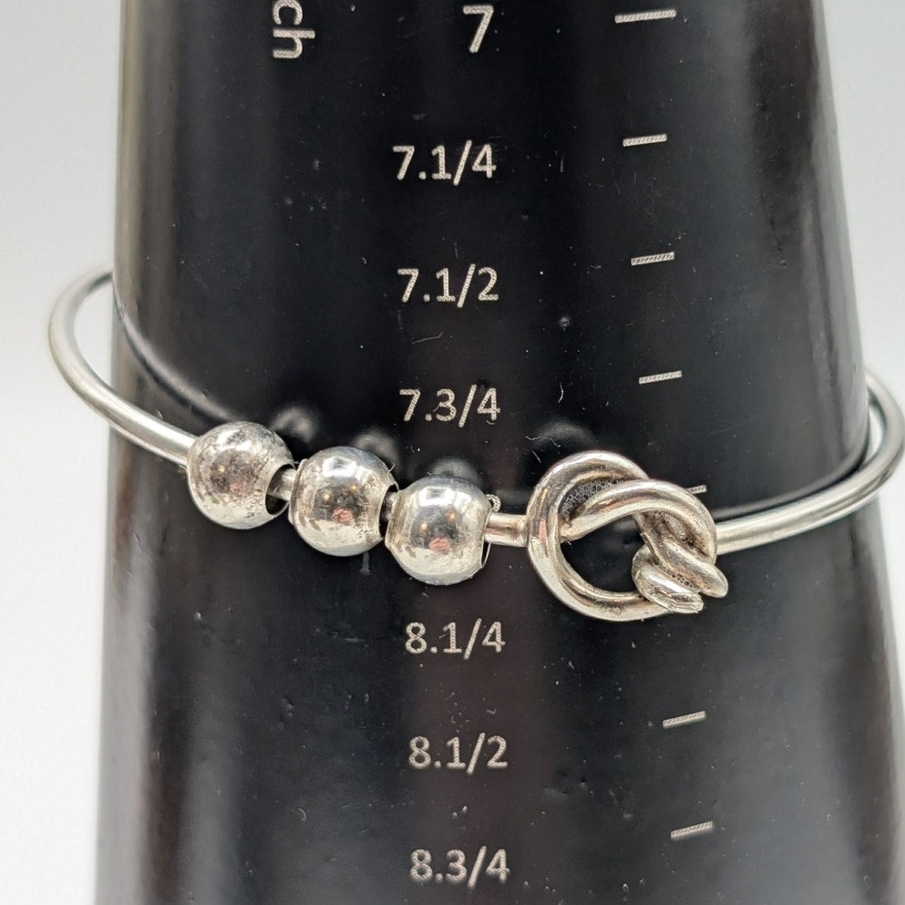 Vintage 925 Sterling Silver Hook Knot Bead Bangle Bracelet